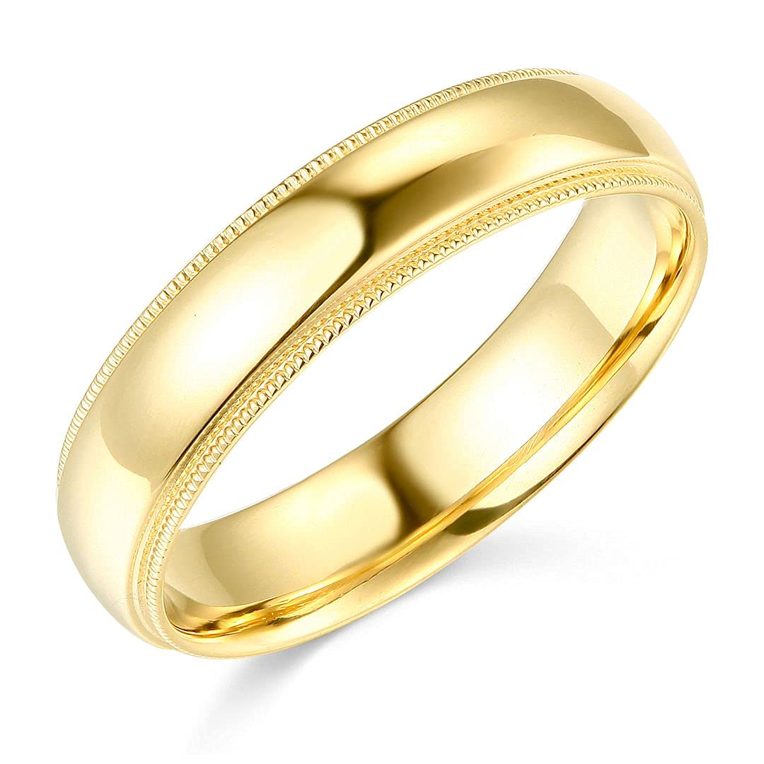 14K Yellow or White Gold 5mm Solid Comfort Fit Plain Milgrain Wedding Band - Laser Engraving Service - Perfect for Anniversaries, Engagements & Special Occasions