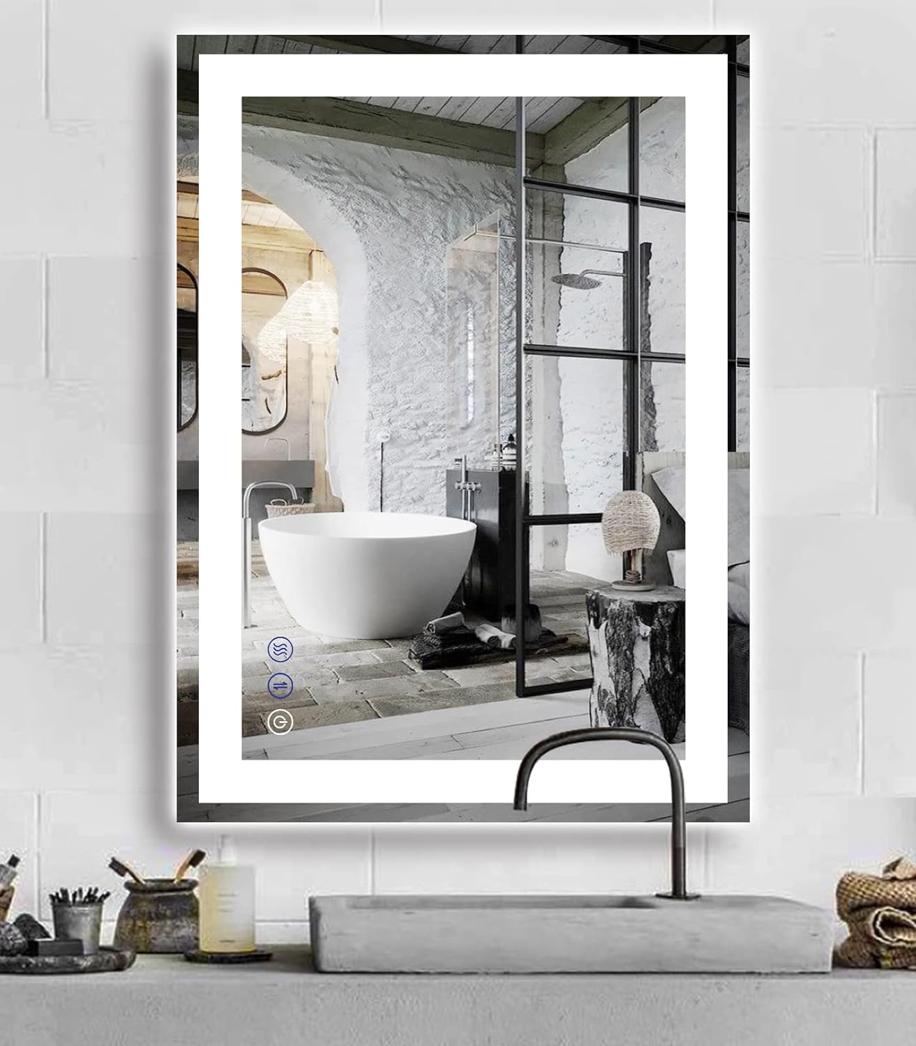 30x20 Inch Square LED Bathroom Mirror with Anti-Fog & Dimmable Lights - 3 Color Temperature Adjustable Smart Vanity Mirror for Wall Mounting (Horizontal/Vertical) - Perfect for Makeup, Shaving & Bathroom Decor