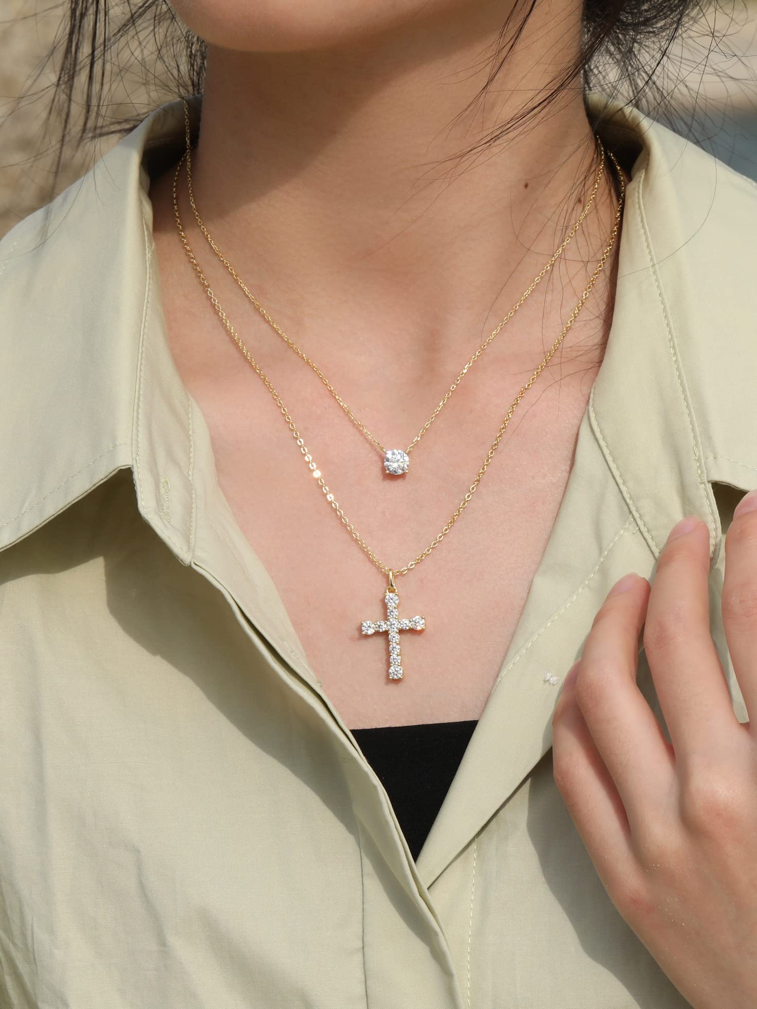 S.Leaf Women's Gold Diamond Cross Necklace - Sterling Silver Cross Pendant for Birthday & Anniversary Gifts - Perfect for Church, Weddings & Everyday Elegance