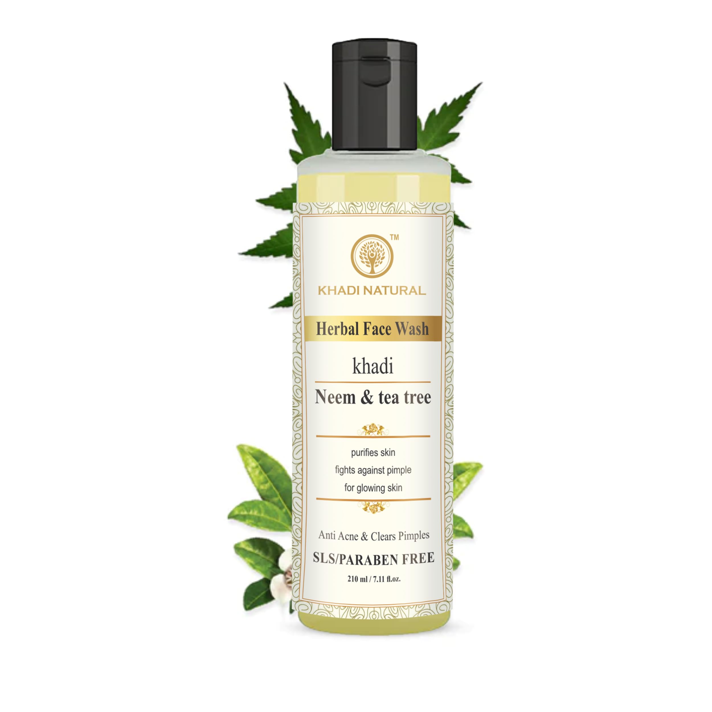 Khadi Natural Neem Tea Tree Face Wash - Acne Control & Glowing Skin - For All Skin Types - Daily Skincare Routine