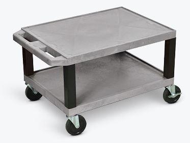 Luxor Tuffy Gray 2 Shelf AV Cart with Black Legs & Electric Outlet - Perfect for Home Theater, Classroom, or Office Media Storage and Organization
