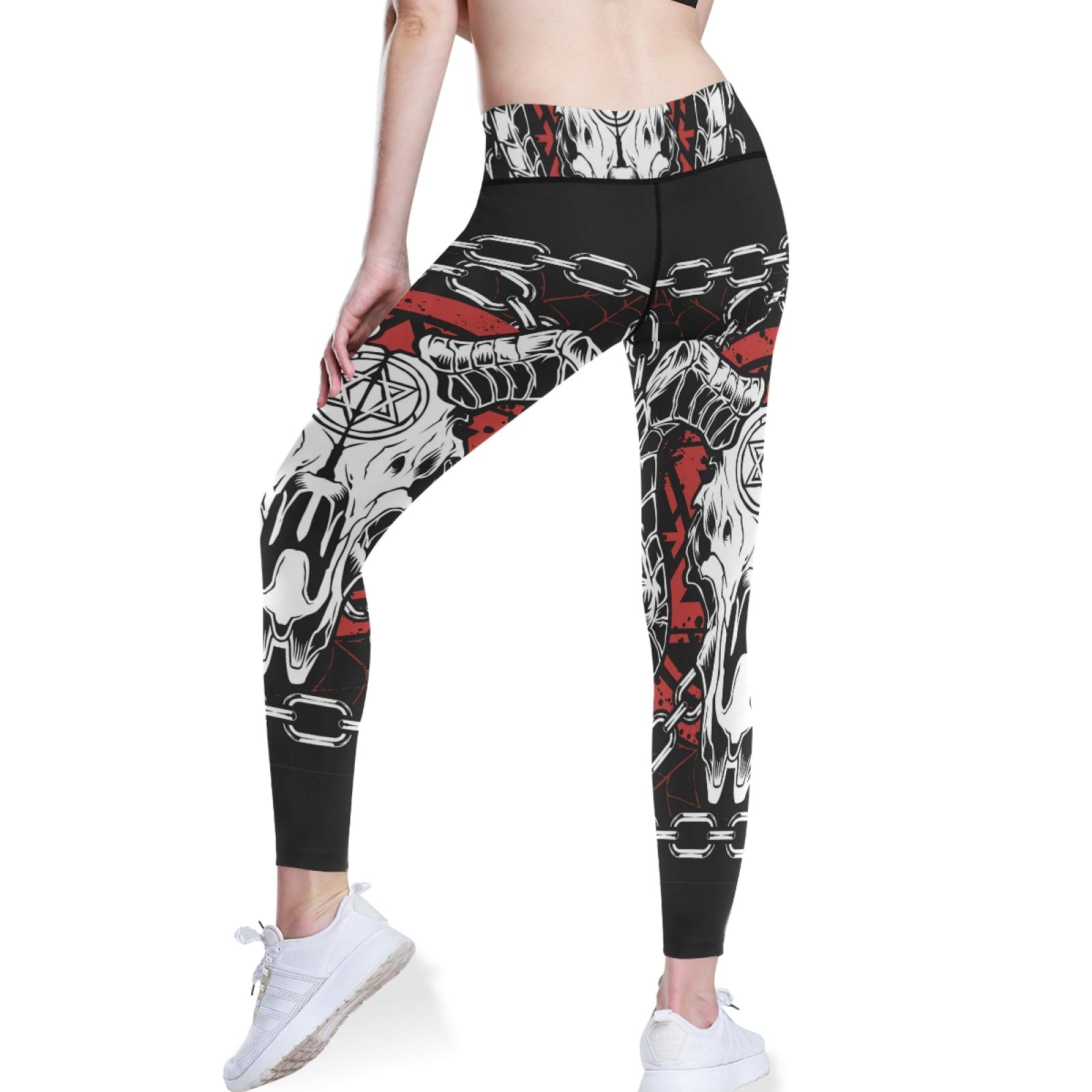 Devil Bull Skull Yoga Pants - High Waist Tummy Control Leggings for Women, Workout & Running (XXL) - Gothic Fitness Style