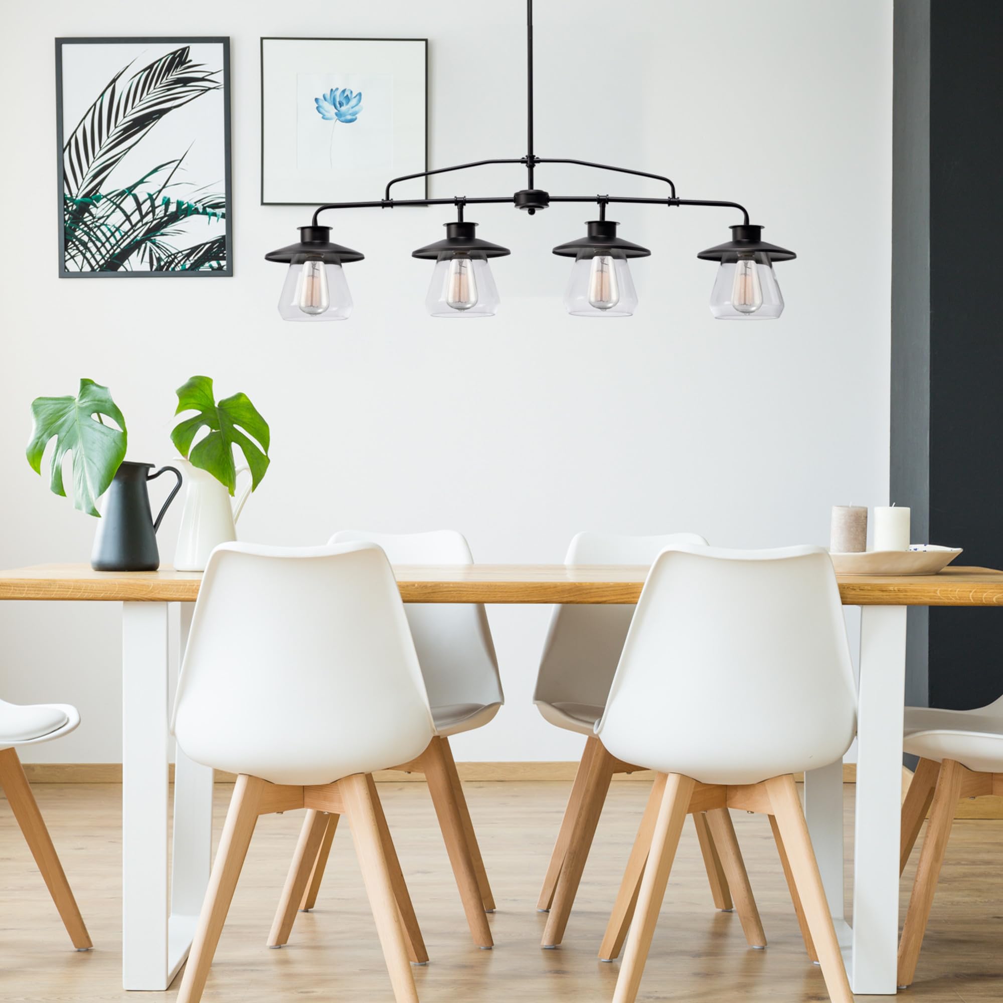Globe Electric 65382 4-Light Adjustable Pendant Light Fixture - Oil Rubbed Bronze with Clear Glass Shades, E26 Base Socket - Perfect for Kitchen Island Lighting, Dining Room, or Home Décor - Bulb Not Included