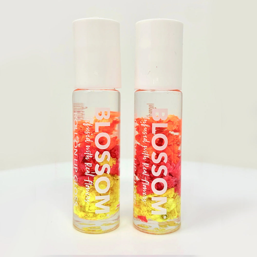 Blossom Roll On Lip Gloss with Real Flower Infusion - 2 Pack Hydrating Lip Gloss for Women, Natural & Shiny - Perfect for Daily Wear, Date Night & Special Occasions