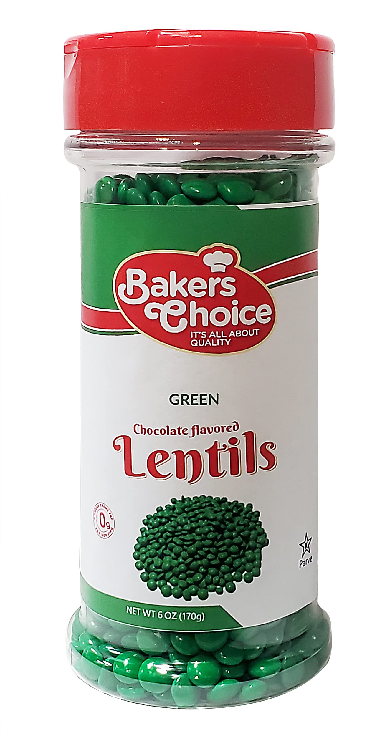 Baker's Choice Dairy-Free Kosher Chocolate Lentils - 6 oz Candy Coated Chocolate Drops for Baking, Decorating & Snacking | Vegan Green Candy for Cookies, Cakes & Party Treats
