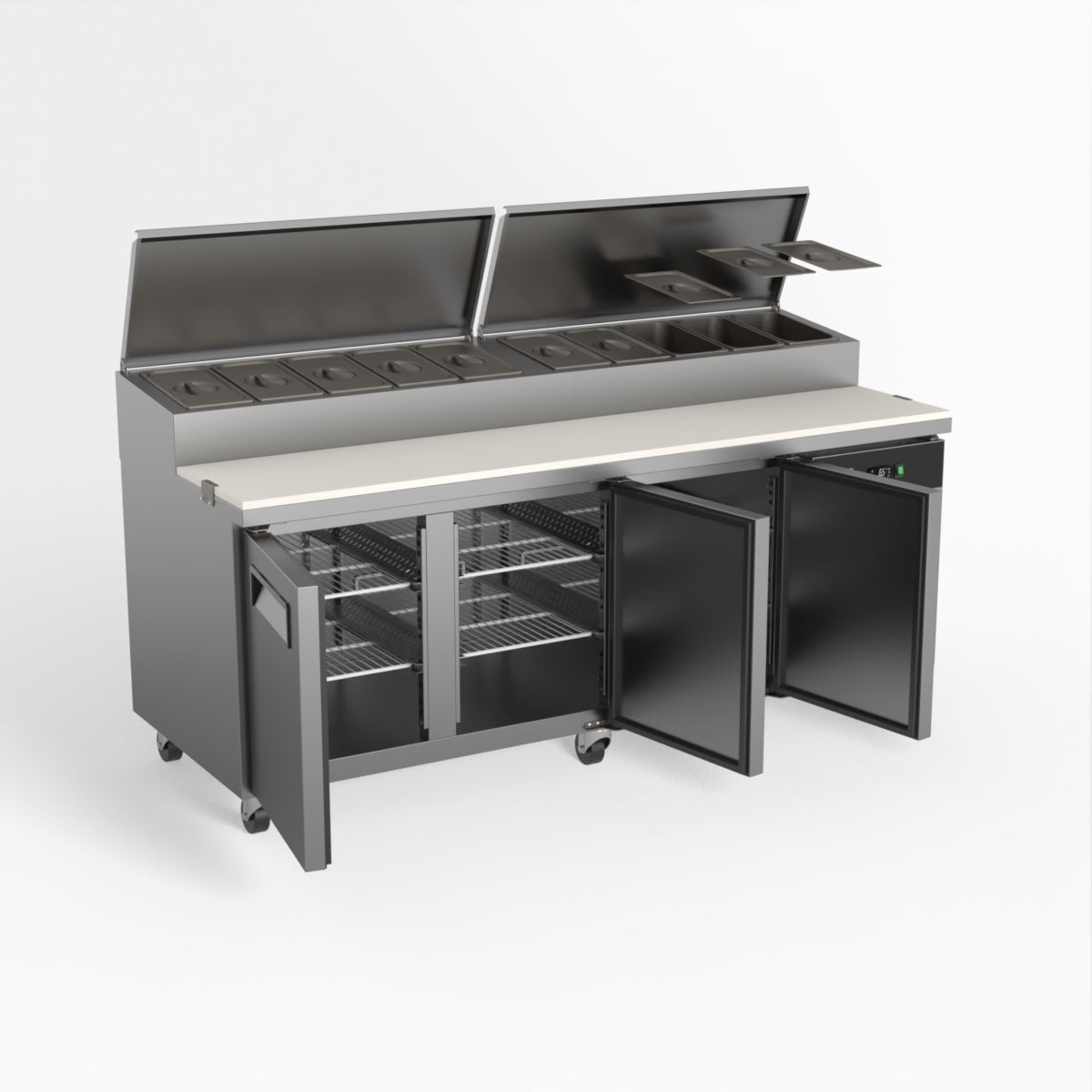 AG 3 Door Commercial Saladette Refrigerator - Holds 10 x 1/3 GN Trays - Perfect for Restaurants, Delis & Catering Businesses