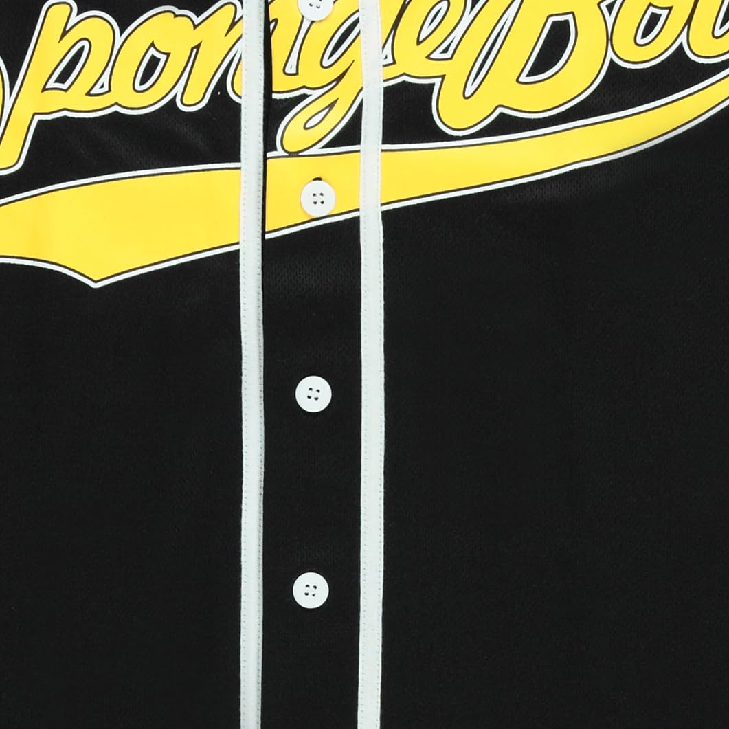 SpongeBob SquarePants Baseball Jersey for Men - Cartoon Character Button Down Shirt (SpongeBob, Patrick, Squidward & Mr. Krabs) - Breathable Mesh Sports Jersey - Perfect for Cosplay, Halloween Costumes & Baseball Games