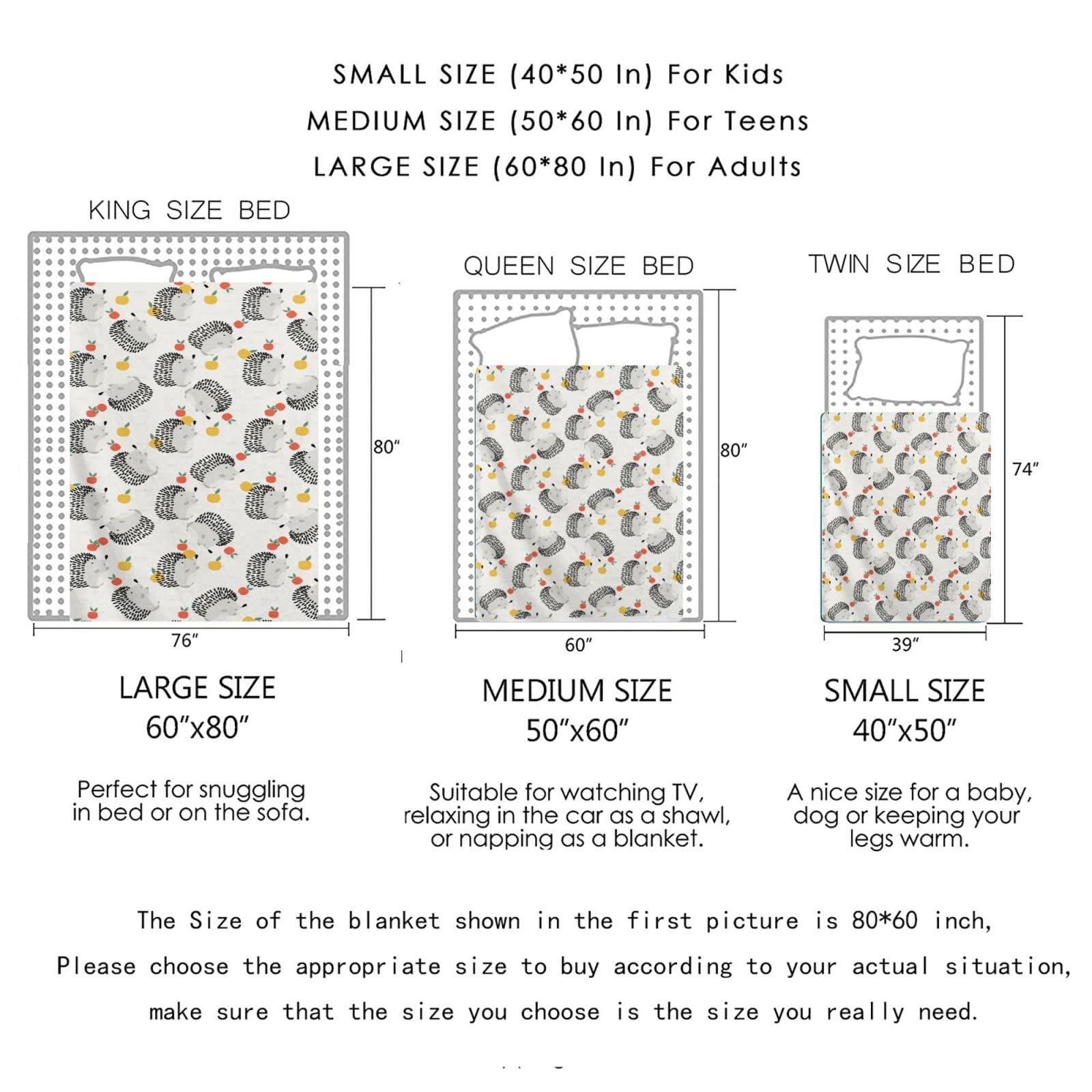 Soft Hedgehog Throw Blanket for Couch 50x40 Inch - Cozy Fleece Blanket for Kids & Adults | Perfect for Living Room, Bedroom & Winter Snuggling