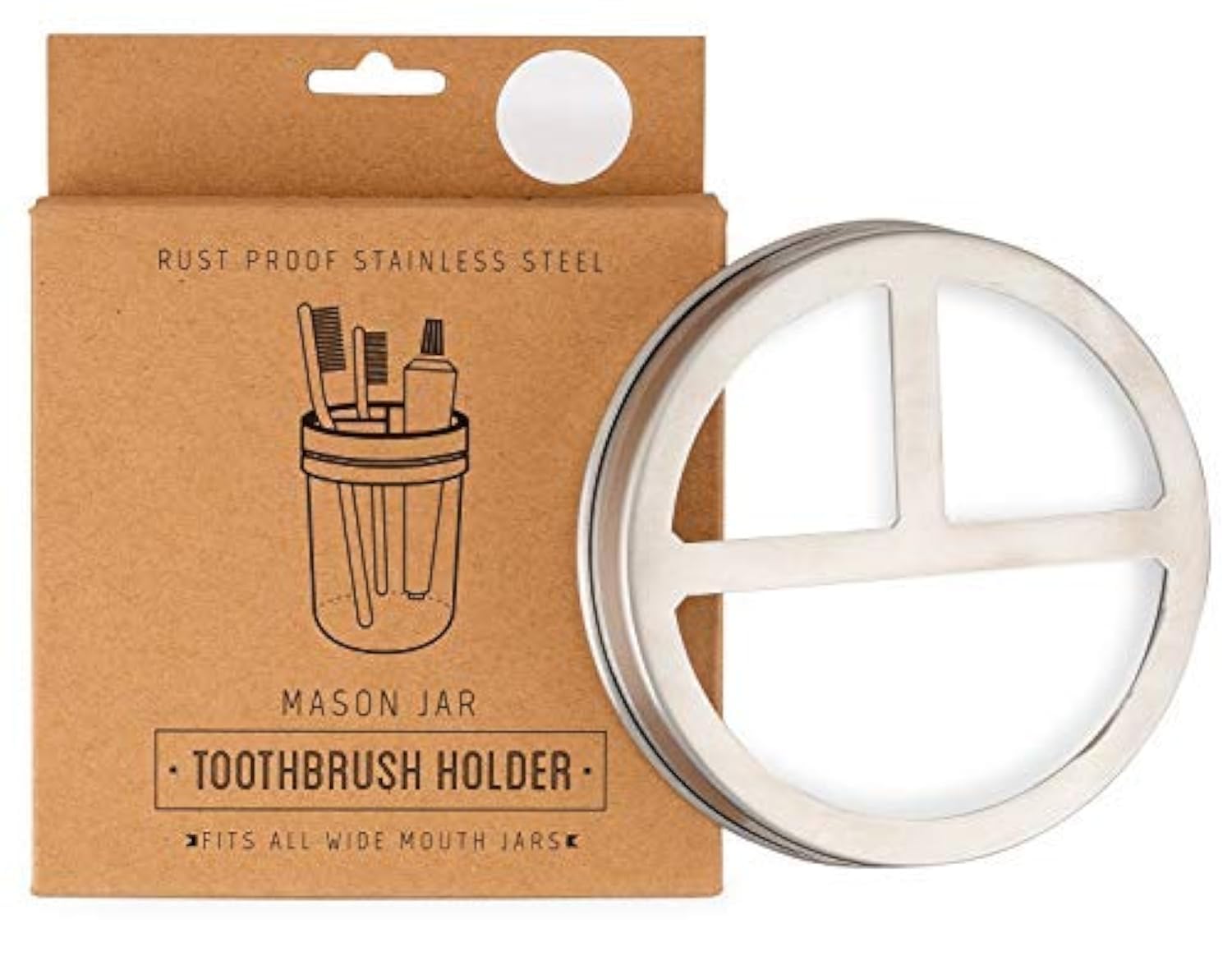 Jarmazing Stainless Steel Mason Jar Toothbrush Holder Lid - Fits Wide Mouth Jars - Rustproof Bathroom Organizer for Toothbrushes, Razors & Makeup Brushes - Perfect for Farmhouse, Vintage & DIY Home Decor