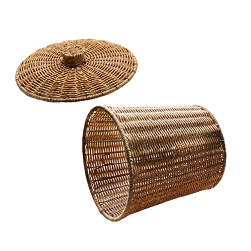 Operitacx Woven Rattan Storage Baskets with Lid - Small Decorative Waste Bin for Home, Office, Hotel & School - Perfect for Desktop Organization, Plant Holder & Home Decor Storage Solutions