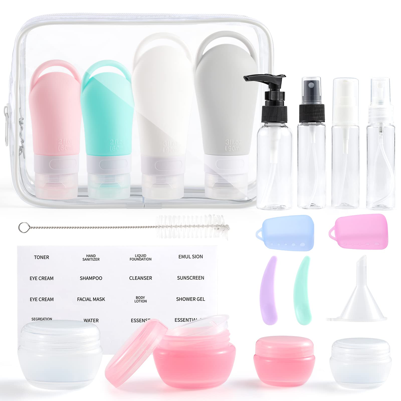 DOLOLO 20 Pack Leak Proof Silicone Travel Bottles for Toiletries - BPA Free Squeezable Shampoo & Conditioner Containers with Toiletry Bag - Perfect for Air Travel, Gym, Camping & Vacation Essentials