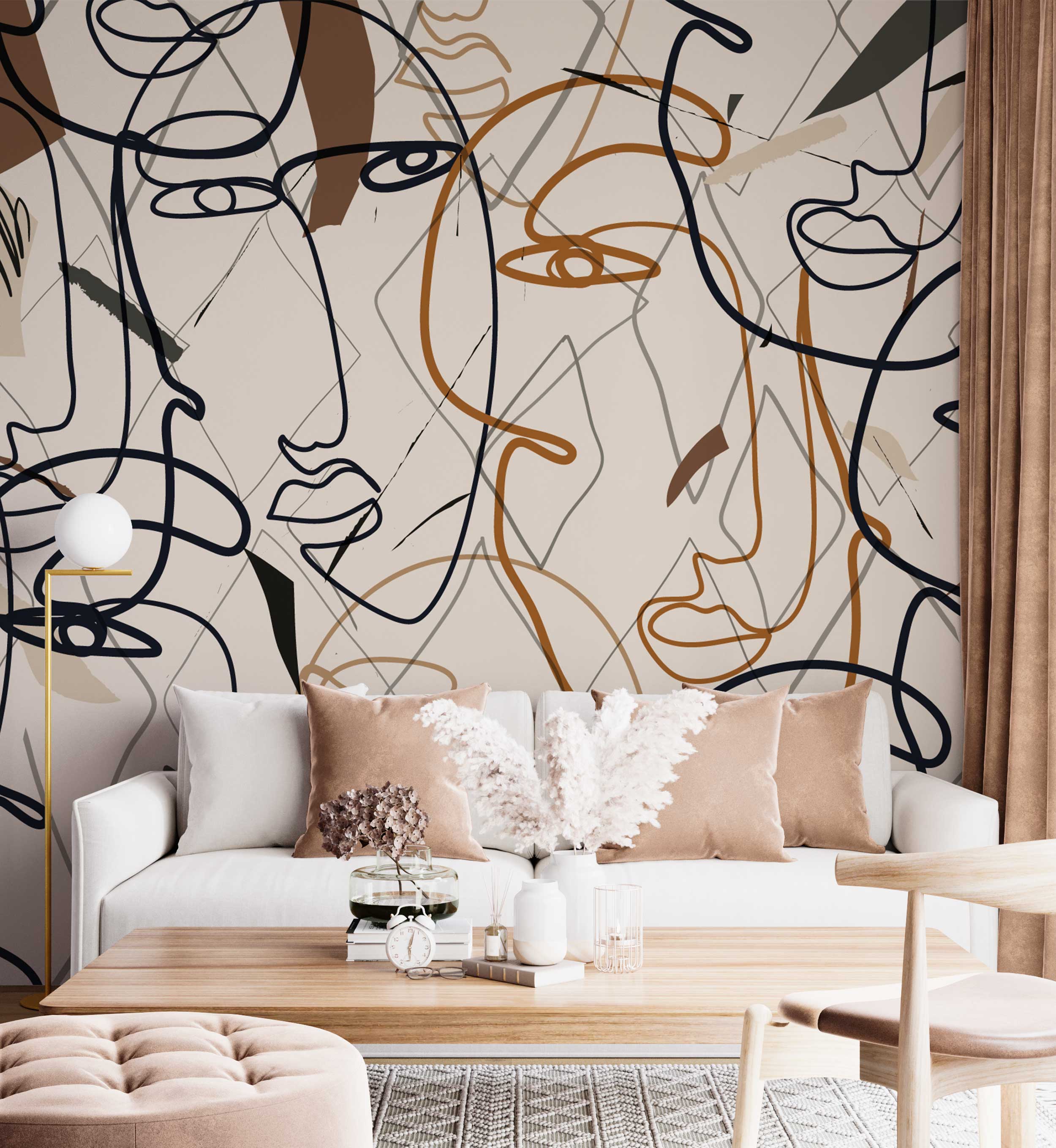 Elegant Face Lines Wallpaper Mural for Living Room - Premium Peel & Stick Wall Decor - Perfect for Home, Bedroom, Office & Commercial Spaces