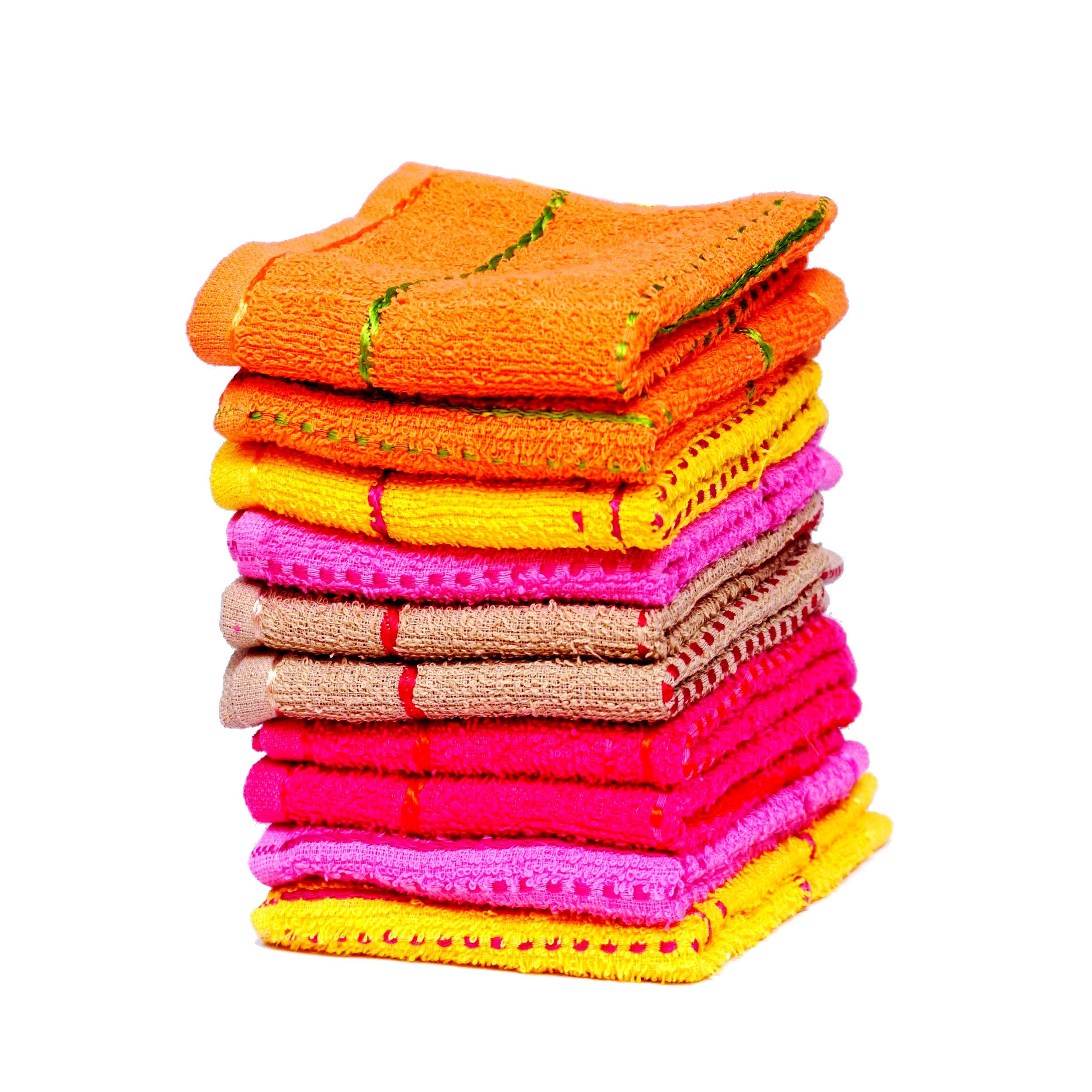 Space Fly Soft Cotton Face Towels & Handkerchiefs - 10-Piece Multi-Color Set with Attractive Lining - Perfect for Travel, Gym, and Daily Skincare Routine
