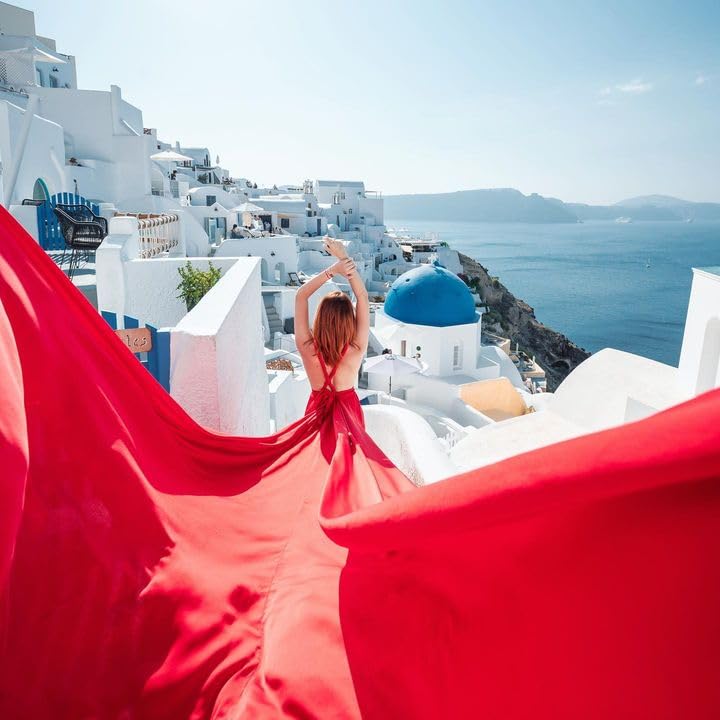 Elegant Long Flying Dress with Train - Flowy Photoshoot Dress for Women | Perfect for Beach, Wedding & Boho Style Photography
