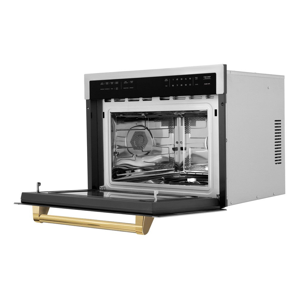 ZLINE Autograph Edition 24 Inch Built-In Convection Microwave Oven - 1.6 cu ft Stainless Steel with Gold Accents - Perfect for Modern Kitchens & Small Spaces (MWOZ 24 G)