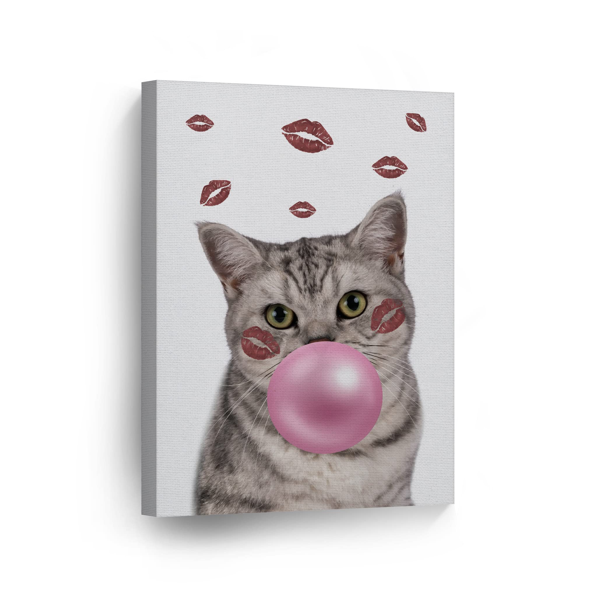 Brazilian Shorthair Cat Chewing Bubble Gum Canvas Wall Art Print - 36x24 Inch Pop Art Pet Portrait for Cat Lovers, Perfect for Office, Living Room, Bedroom & Nursery Decor - Funny Animal Gift Idea