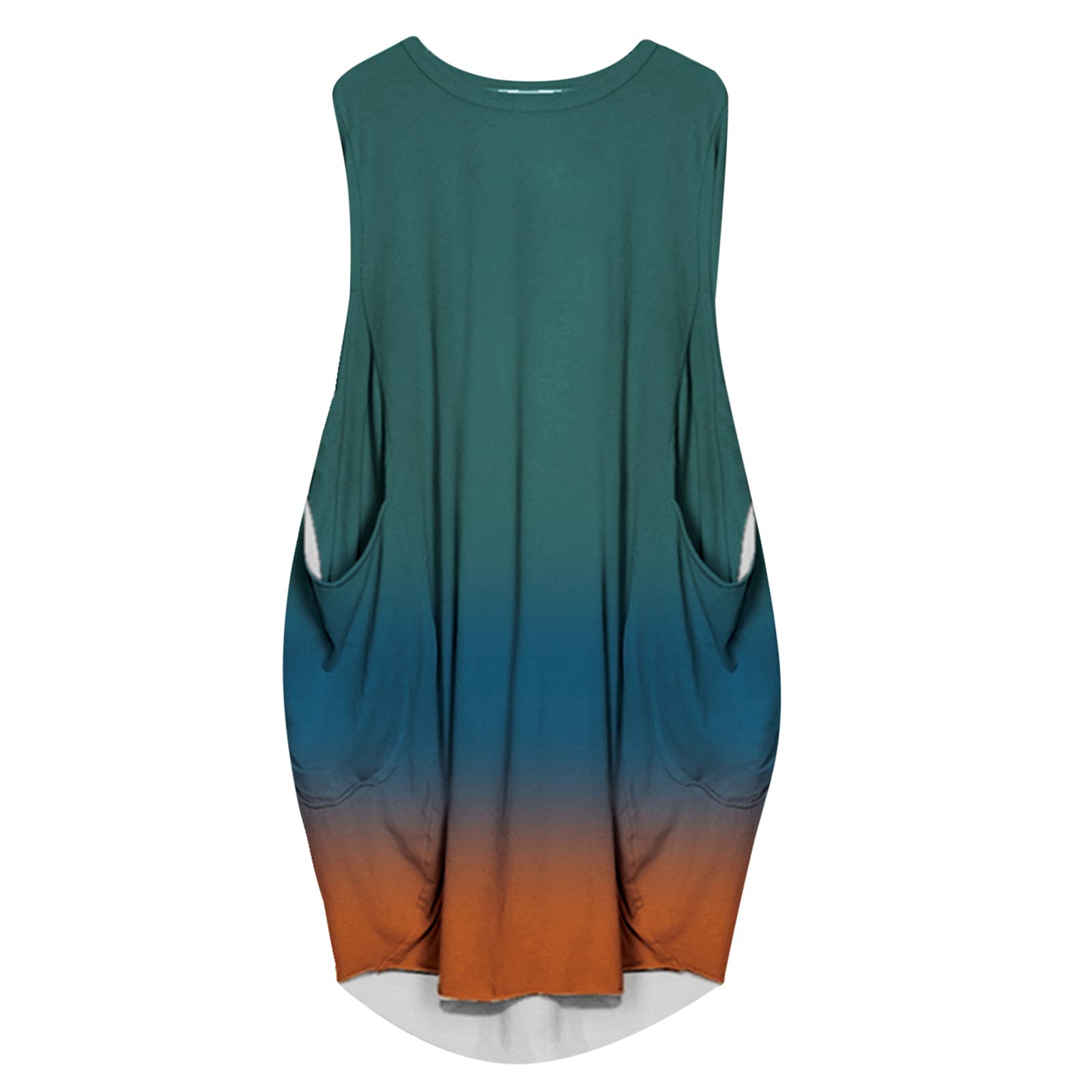 Wirziis Women's Summer Casual Loose Fit Gradient Sleeveless Crew Neck Mini Dress with Pocket - Plus Size Flowy Sundress for Beach, Vacation & Daily Wear