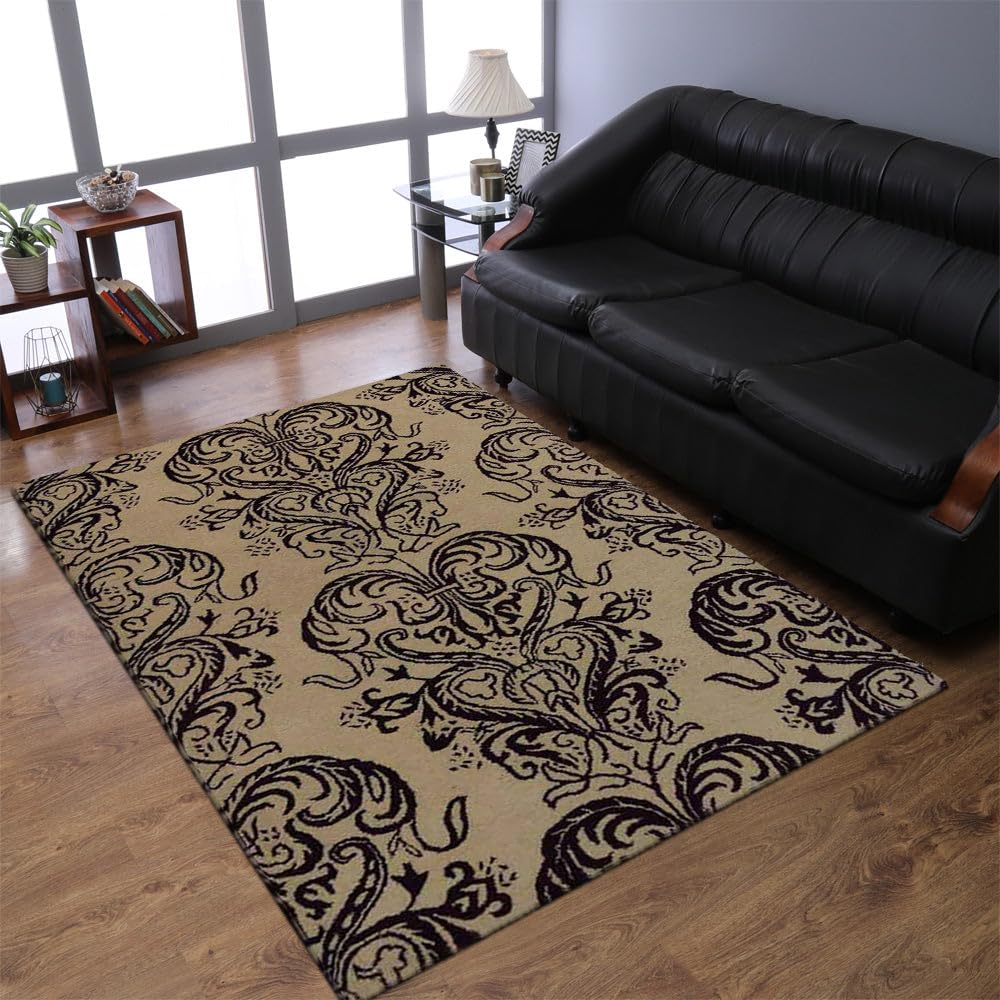 Hand Tufted Wool Eco-Friendly Area Rugs 4'x6' Rectangle - Cream & Brown Contemporary Modern Design, High Pile Handmade Carpet for Living Room, Bedroom | Soft & Durable Floor Decor for Home, Office (K20930)
