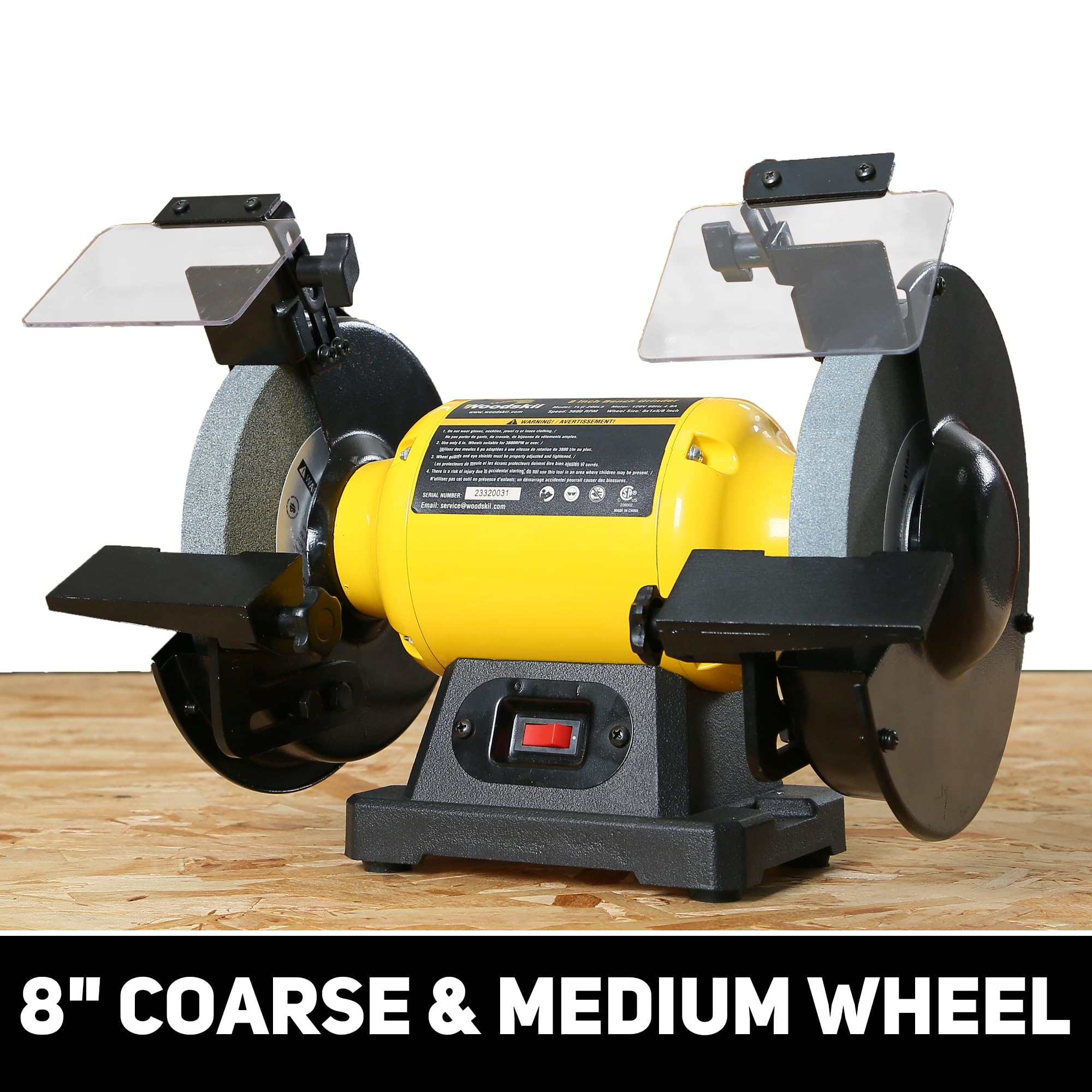 4.8A 3/4HP 8-Inch Bench Grinder - 3600 RPM Heavy Duty Table Grinder with 2 Protective Eye Shields & 2 Grinding Wheels - Multipurpose Tool for Metal, Knife, Dental, Amber, Jewelry, Jade Polishing - Perfect for Workshop, Garage & DIY Projects