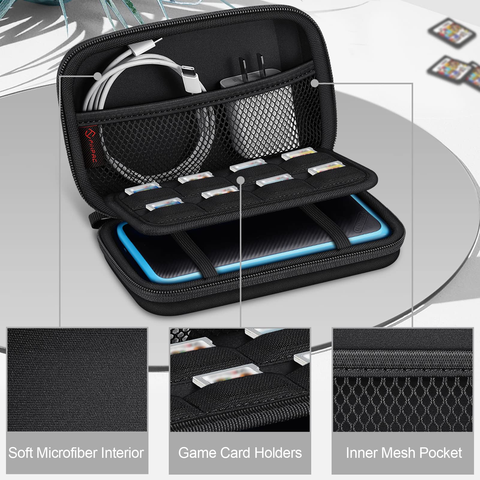 Fintie Protective Travel Case for Nintendo 2DS XL / 3DS LL - Shockproof Hard Shell Storage Bag with Game Card Slots & Interior Pocket - Perfect for Gaming On-The-Go, Travel, and Home Storage