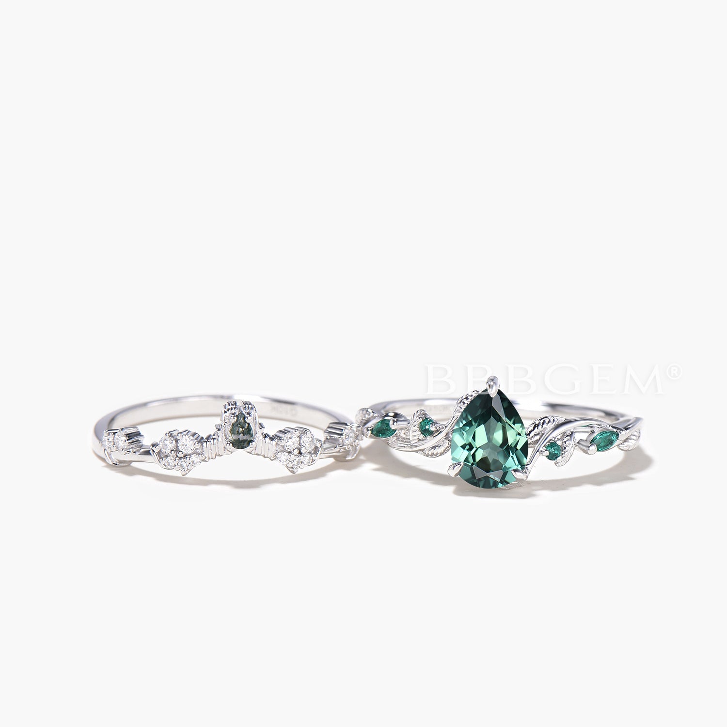 Exquisite Teardrop Cut Green Sapphire & Moissanite Twisted Engagement Ring Set for Women – Perfect for Bridal, Wedding, and Anniversary Gifts