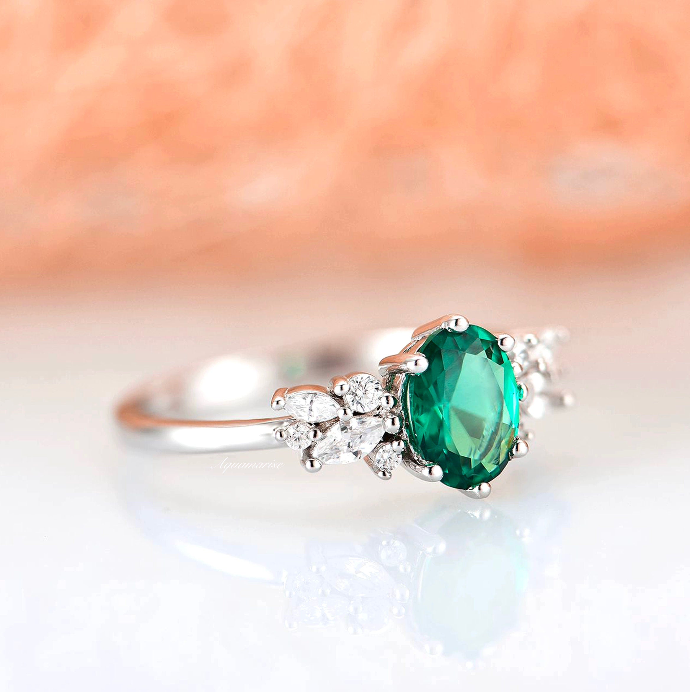 Vintage Emerald Ring for Women - Sterling Silver Jewelry, Elegant Green Gemstone Ring for Engagement, Wedding, Anniversary & Special Occasions
