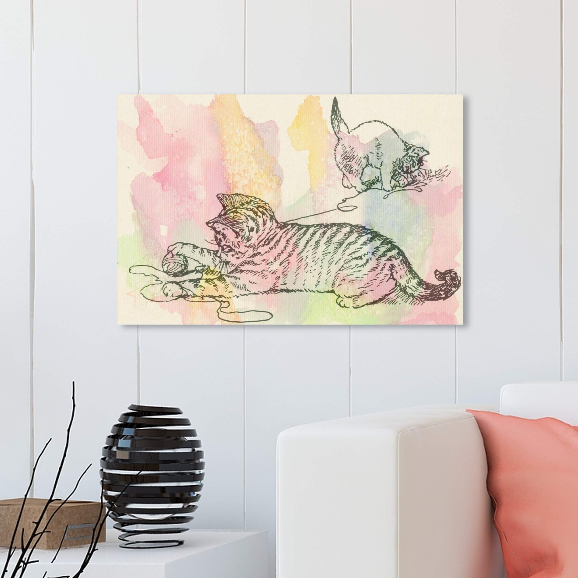 Oliver Gal Artist Co. 'Kittens Love to Play' Animal Wall Art Canvas Print - 30x20 Inch Pink & Blue Nursery Decor for Kids Bedroom, Playroom & Baby Shower Gift