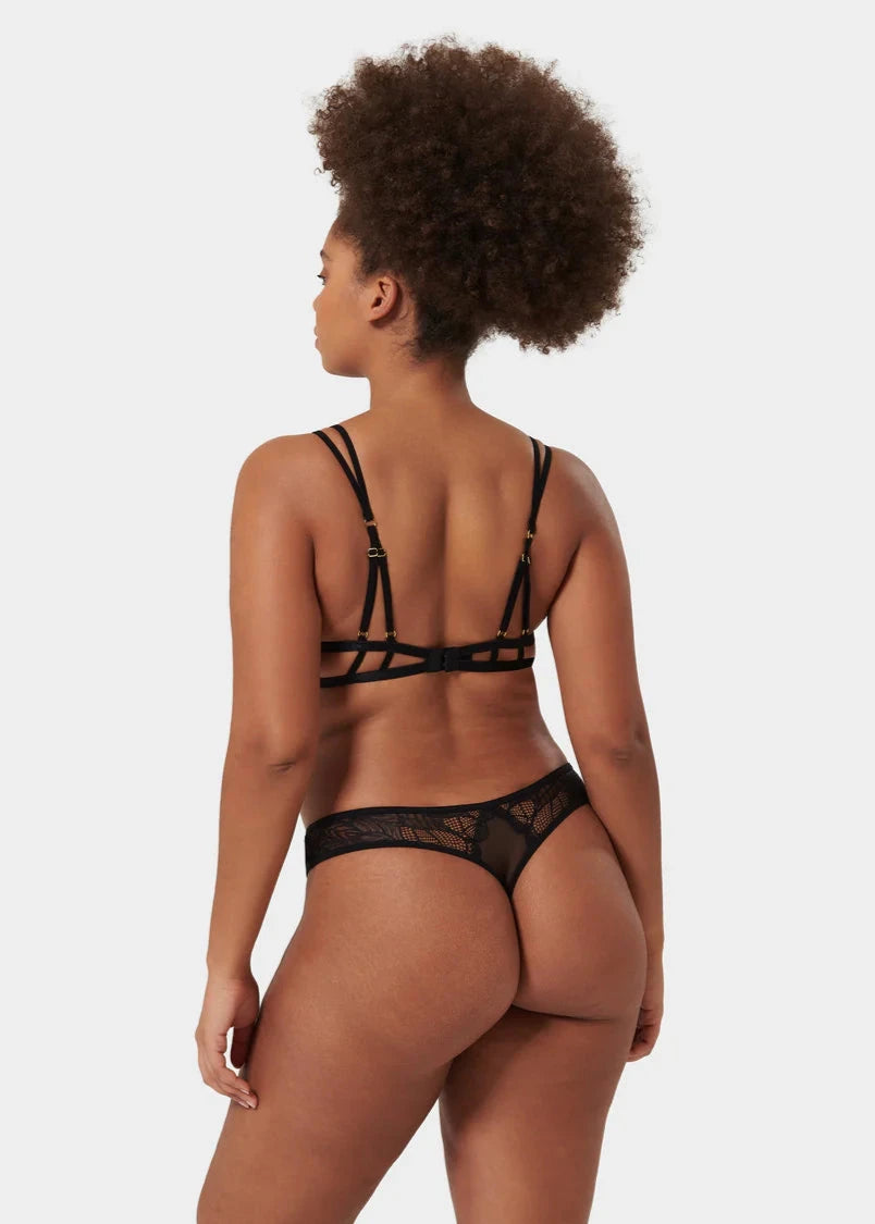 Emerson Black Open Cup Lace Bra - Sexy Comfortable Underwire Lingerie for Women | Perfect for Date Night, Wedding & Special Occasions