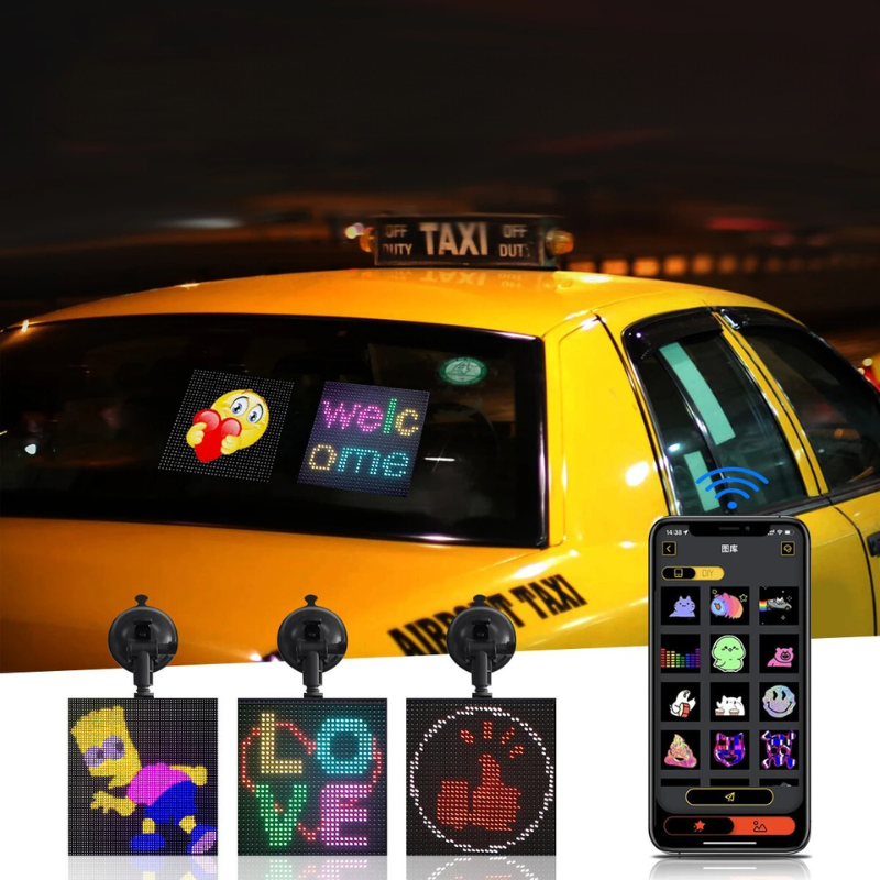 Dynamic LED Rear Display for Cars - High Visibility Car Rear Window Sign with Custom Messages for Safety & Advertising - Perfect for Taxis, Rideshares, Delivery & Emergency Vehicles