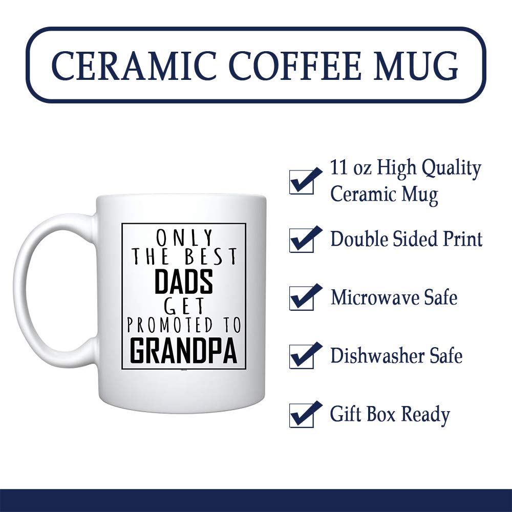 Funny Ceramic Coffee Mug for Dad - 'Only The Best Dads Get Promoted To Grandpas' Shark Design - Perfect Father's Day Gift for New Dads & Grandfathers (White) - Great for Office Use, Birthday Presents & Retirement Gifts
