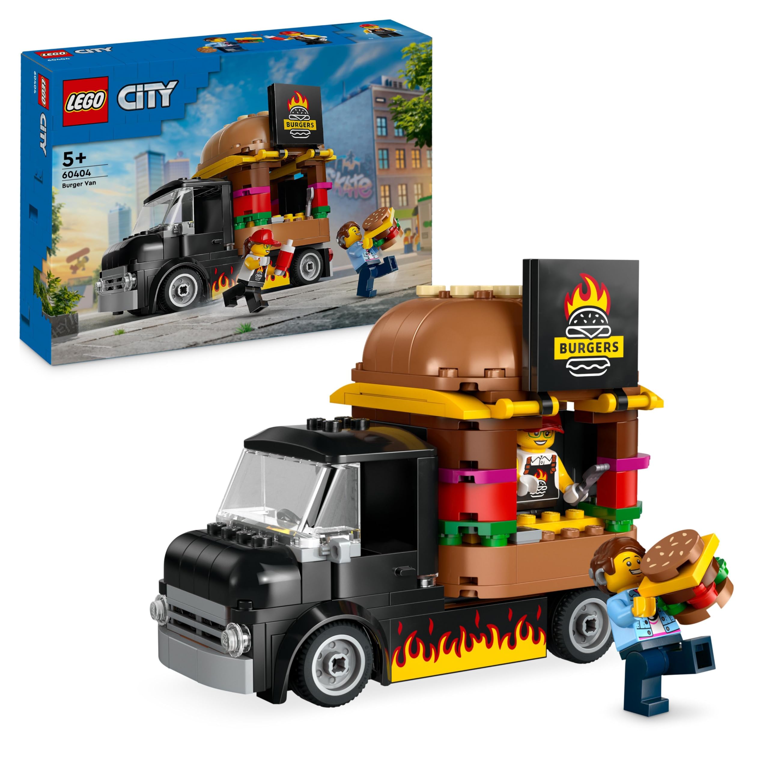 LEGO City Burger Truck Toy Building Set with Mini Figure & Accessories - Fun Gift for Boys & Girls Ages 5+ (Set 60404) - Pretend Play, Birthday & Holiday Gift Idea