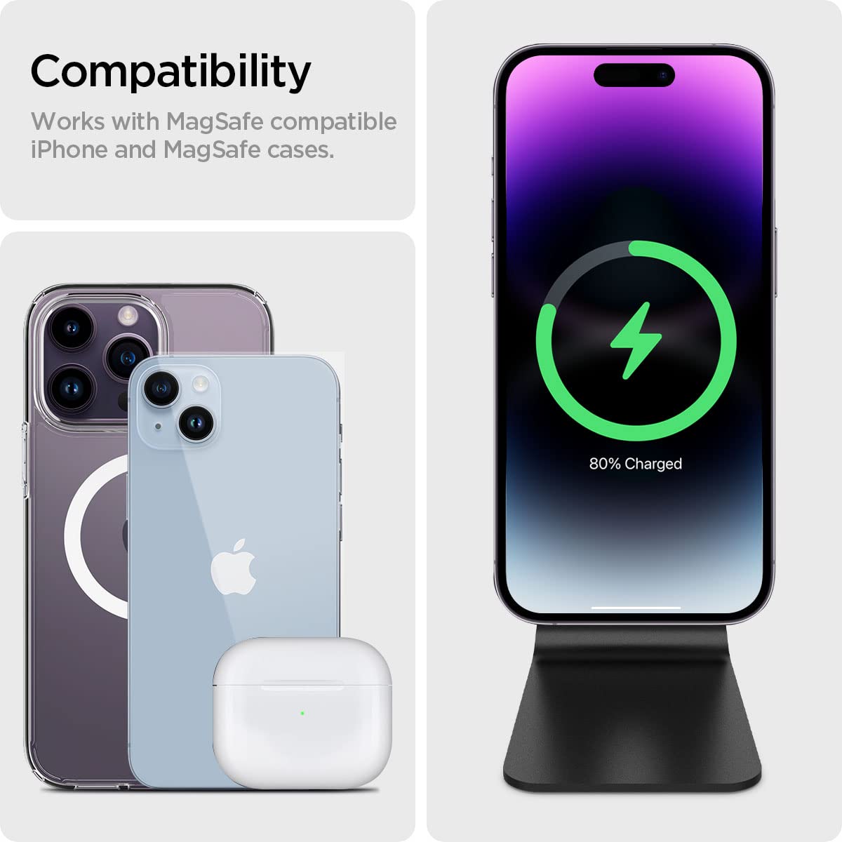 Spigen OneTap Pro MagFit Wireless Charger Stand for iPhone 16/15/14/13/12 & AirPods Pro 3 - Magsafe Compatible Fast Charging with iOS 17 StandBy Mode (Black) - Perfect for Home, Office & Nightstand Charging