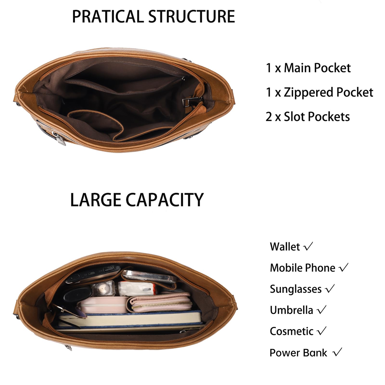 KouLi Women's PU Leather Crossbody Bag - Multi Pocket Shoulder Purse for Daily Use