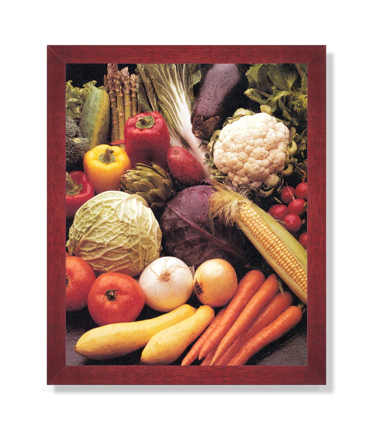 Vibrant Vegetable Kitchen Art Print - Peppers, Squash, Corn, Onions & Carrots Framed Wall Decor | Perfect for Farmhouse, Country Kitchen & Dining Room Decorations