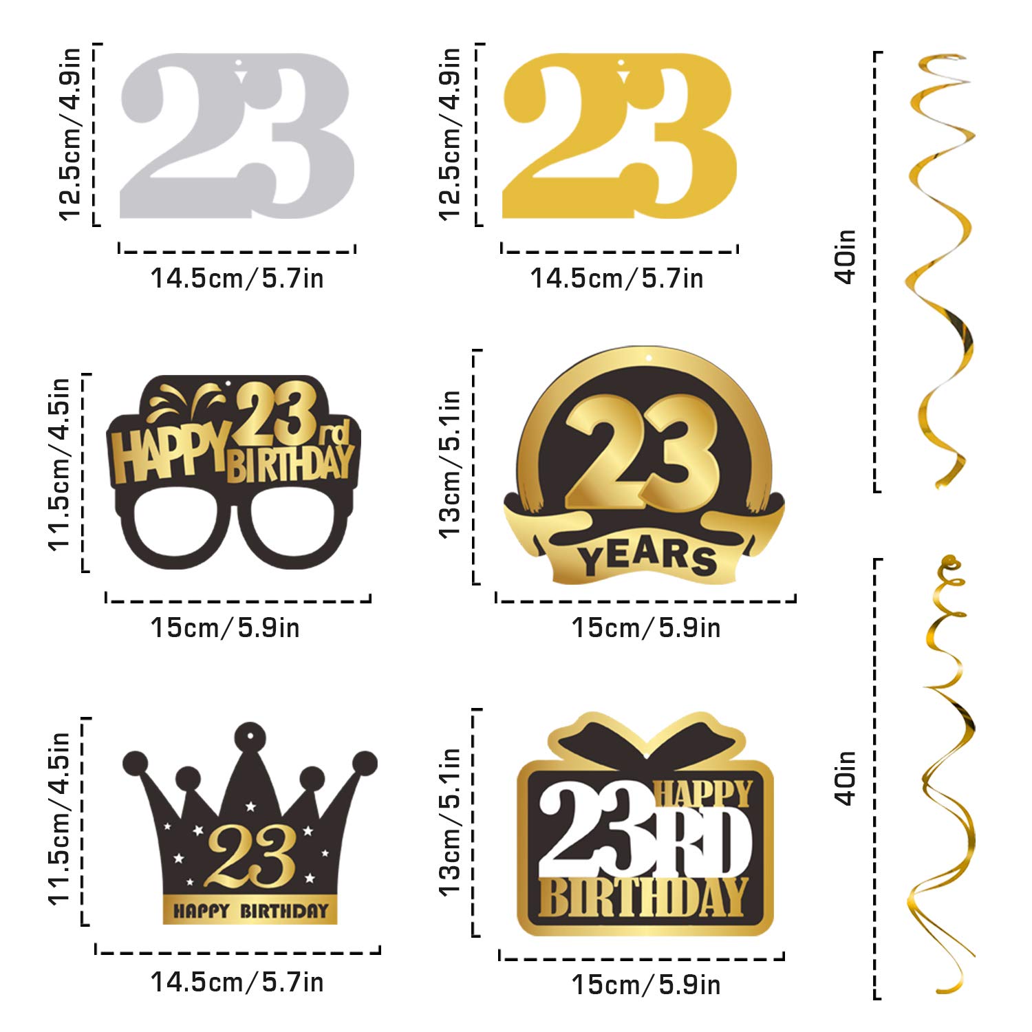 LINGTEER 23rd Birthday Party Decorations Set - Swirl Streamers, Happy Birthday Banner & Hanging Backdrop for 23 Years Old Celebration | Perfect for Birthday Parties, Home Decor & Photo Backdrops