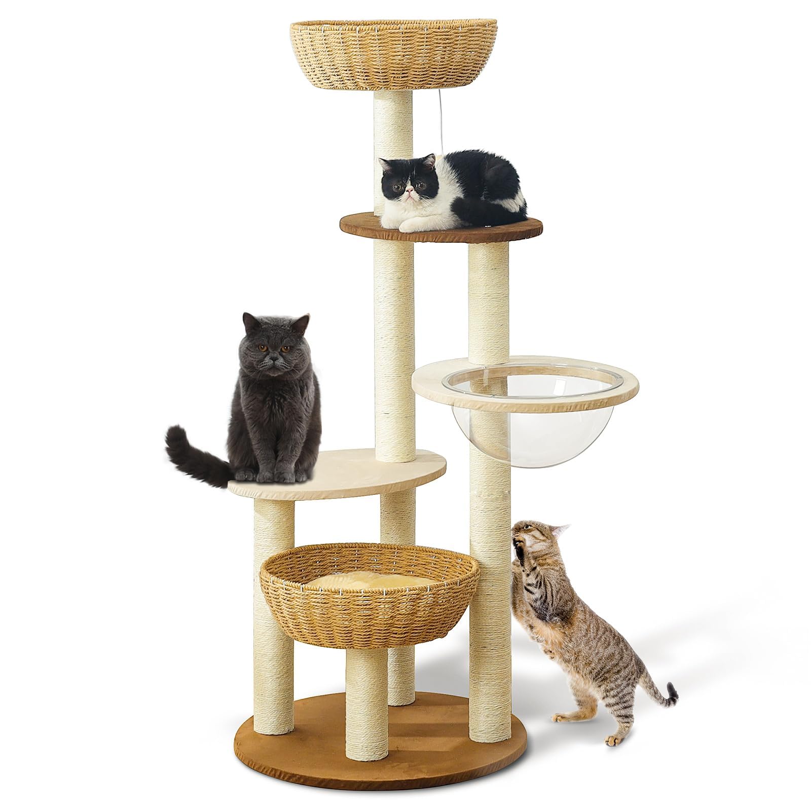 Premium Cat Tree Tower for Large Cats - Natural Sisal Scratching Post, Handwoven Wood Cat Condo with Perches - Indoor Cat Furniture for Climbing & Play - Perfect Cat Lover Gift for Home & Office by Hiyong