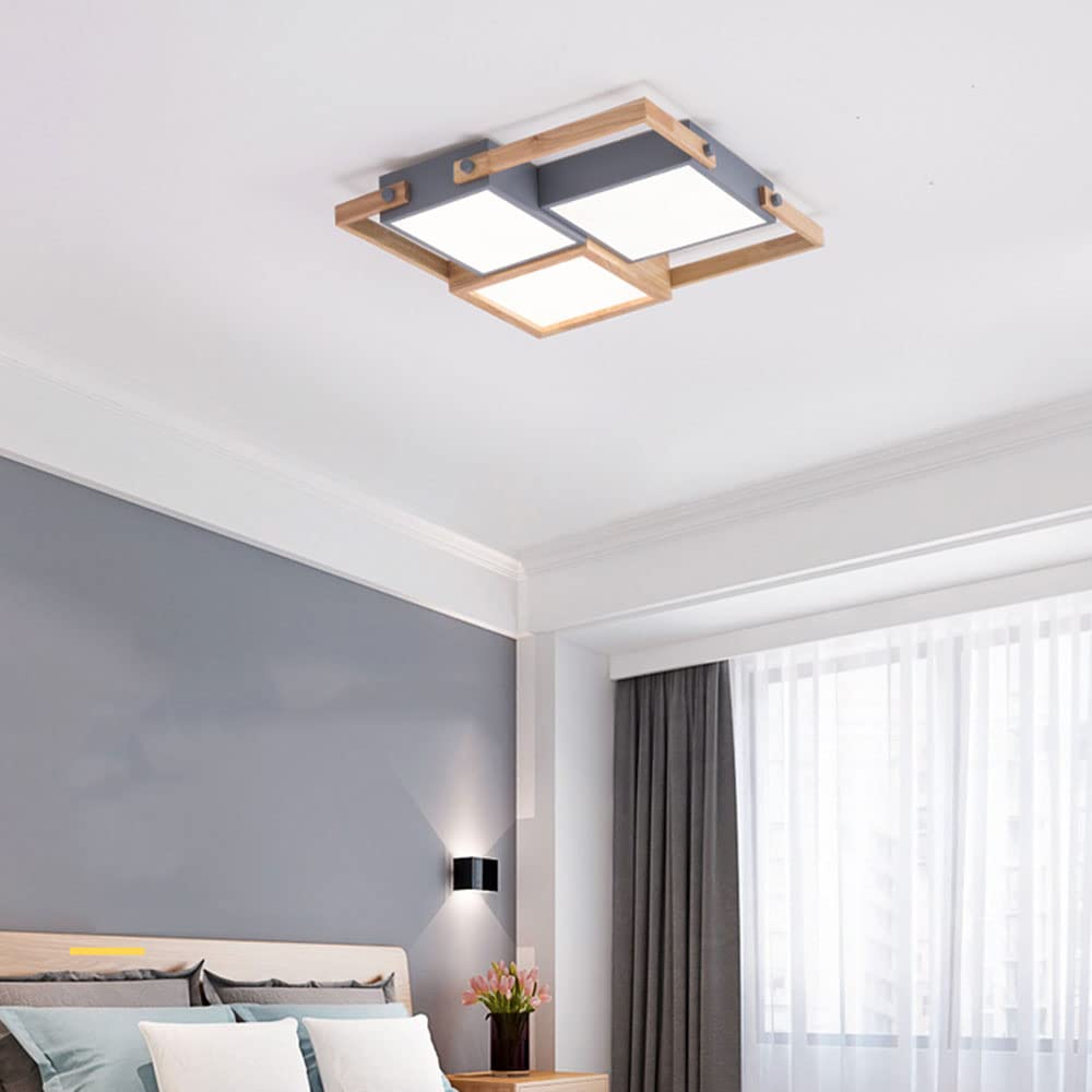 Japanese Style LED Ceiling Lamp - Wooden Decorative Recessed Lighting Fixture with Adjustable Dimmable Panel for Study, Bedroom & Living Room | Modern Home & Office Lighting Solution