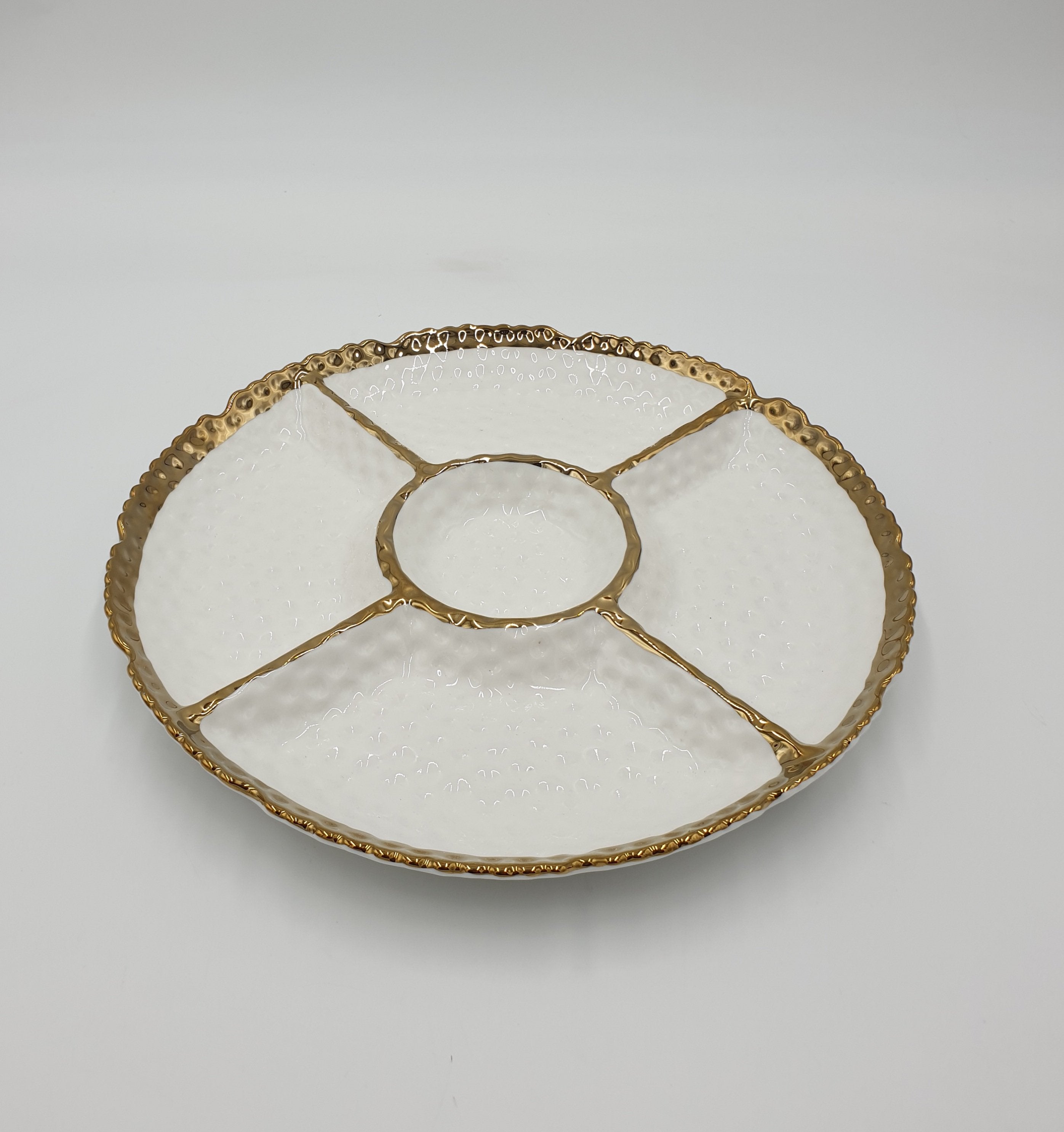 12-Piece 5-Section Round Gold Serving Plates - 18/Case - Perfect for Parties, Weddings, and Catering Events