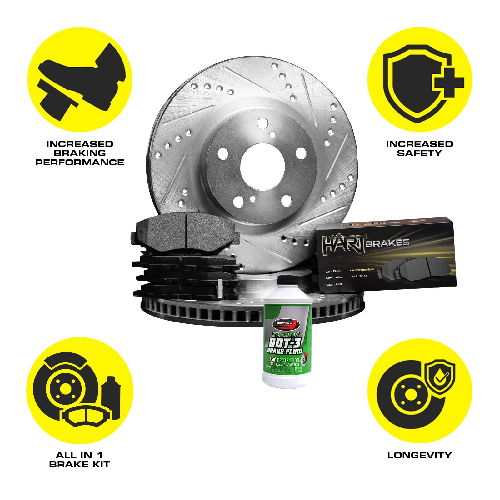Hart Brakes Front & Rear Brake Pads and Rotors Kit - Semi-Metallic Disc Brake Set for Smooth Stopping | Perfect for Trucks, SUVs, and Daily Commuting | PHCC.63207.03