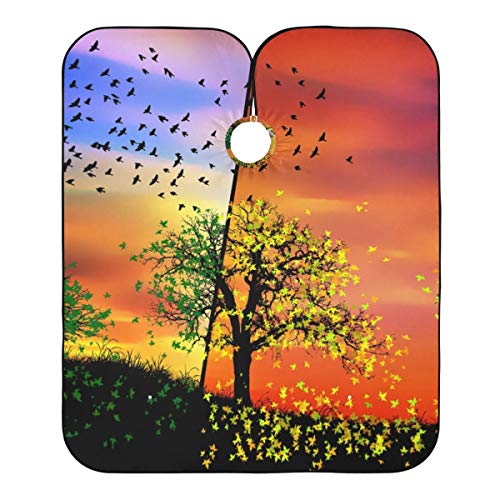 Waterproof Hair Cutting Cape for Adults - Colorful Four Seasons Tree Design Barber Shaving Bib for Salon, Perming, Cutting & Coloring | Perfect for Home Haircuts, Professional Salons & DIY Styling
