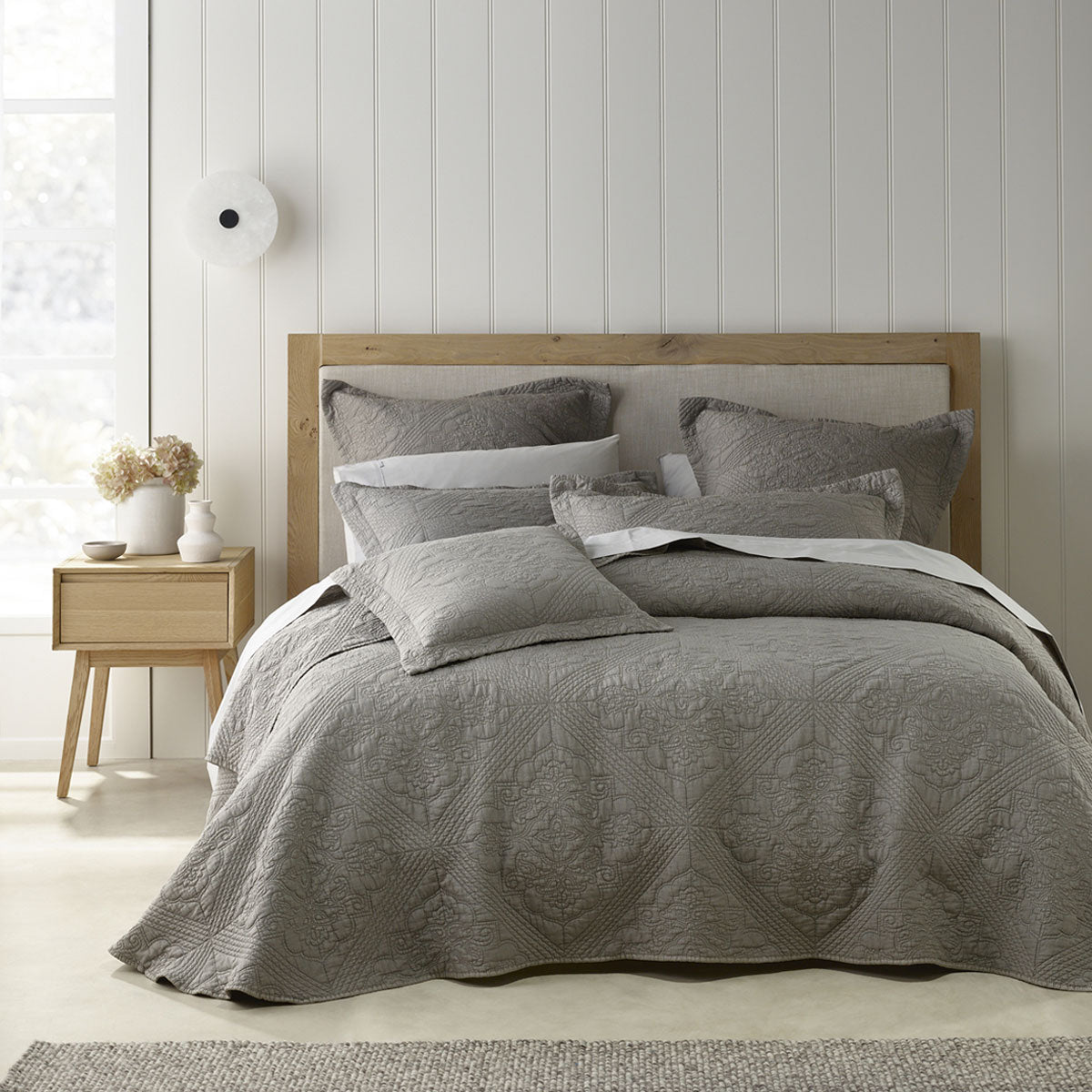 Bianca Zaria Taupe Embroidered King Size Bedspread Set - Luxury Embroidered Bedding for Master Bedroom, Guest Room & Hotel Decor