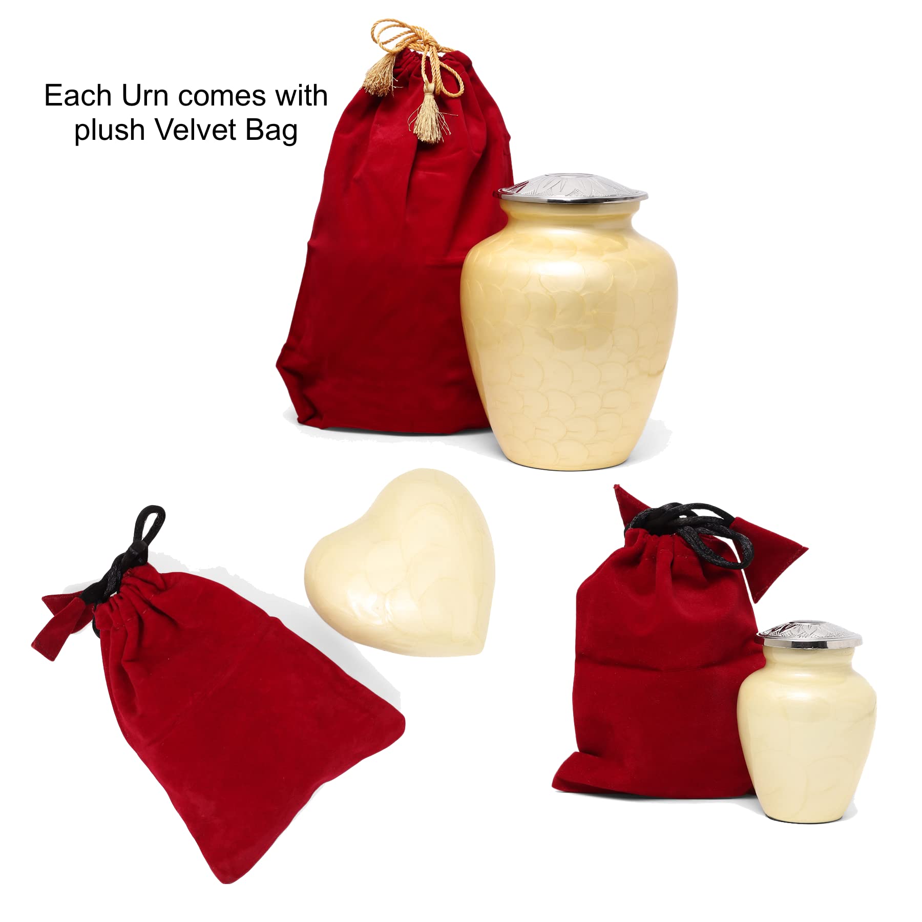 Premium Cremation Urns for Human Ashes - Adult Male & Female Memorial Urns with Sunflower Design | Large Urn, Small Keepsake Urn, Heart Urn, Display Stand & Velvet Carry Bags Set | Perfect for Funeral Services, Memorial Displays & Home Remembrance Ceremonies