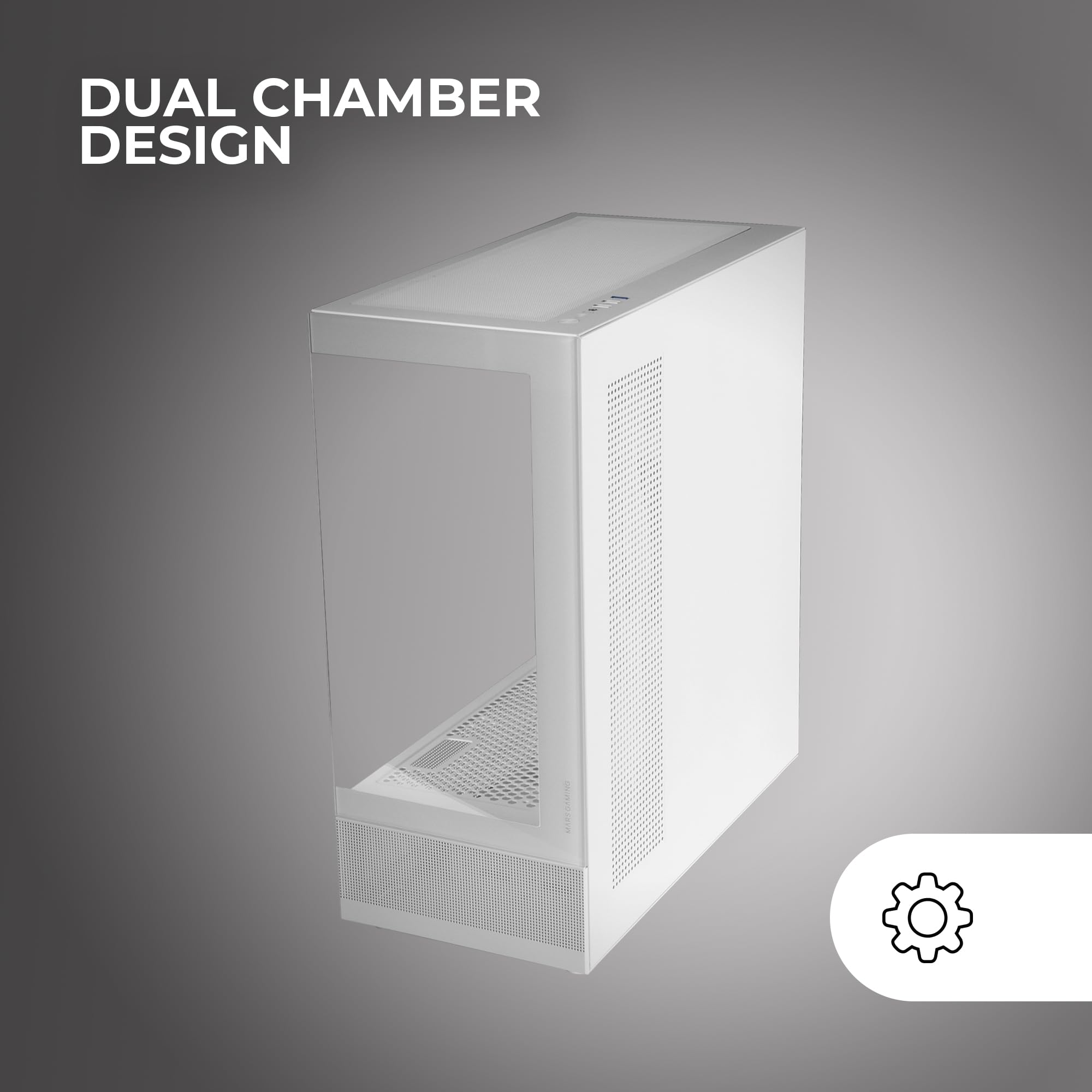 Mars Gaming MC-Set ATX PC Case - Tempered Glass Front & Side Panels, Airtech Mesh Bottom Design, Dual Chamber Gaming Mid Tower - Supports Up to 9 Fans - White - Perfect for High-Performance Gaming PCs & Streaming Setups