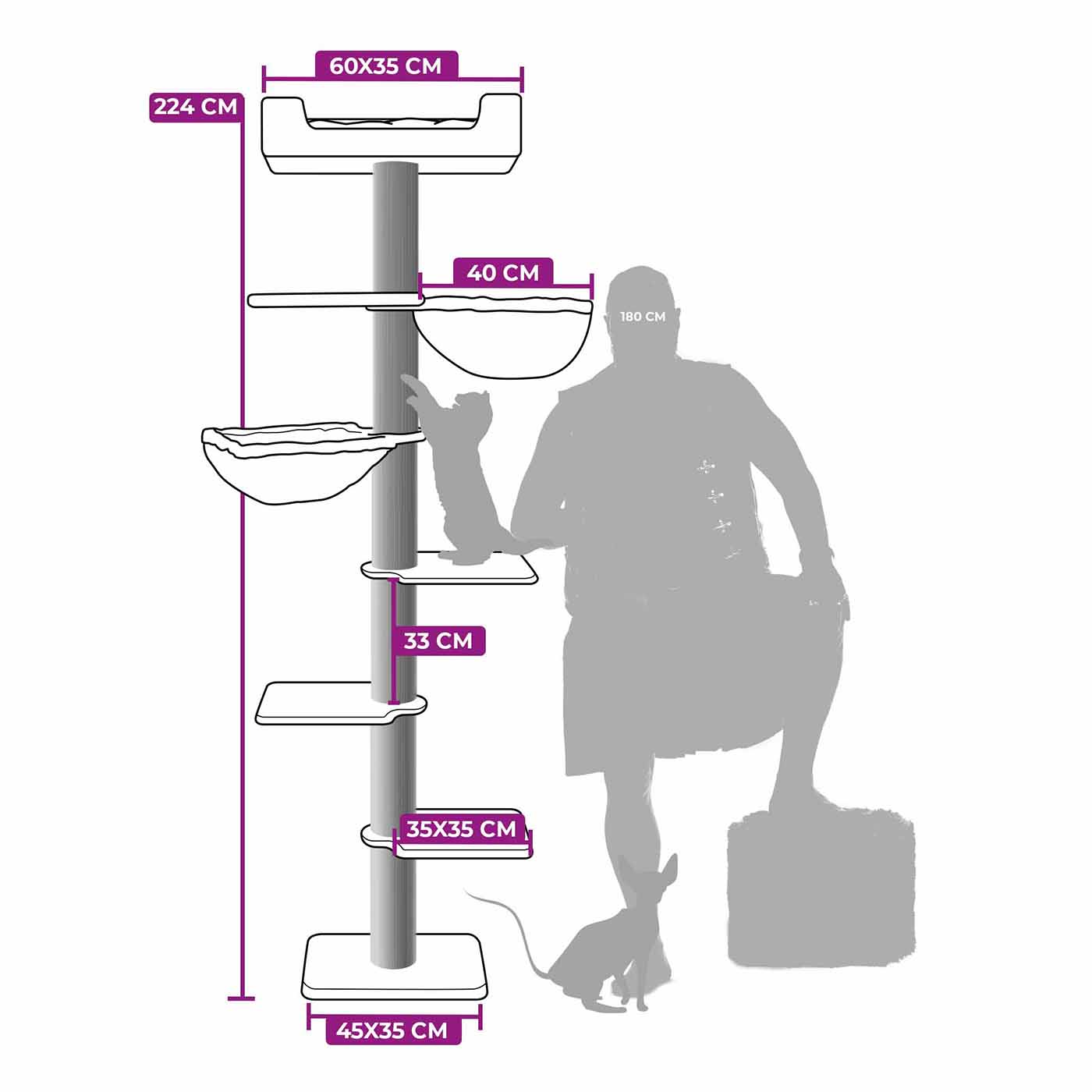 Kings & Queens Alexis 224cm Cat Tree - Premium Large Cat Tower with Scratching Posts & Perches for Indoor Cats - Perfect for Play, Rest & Climbing in Home or Apartment