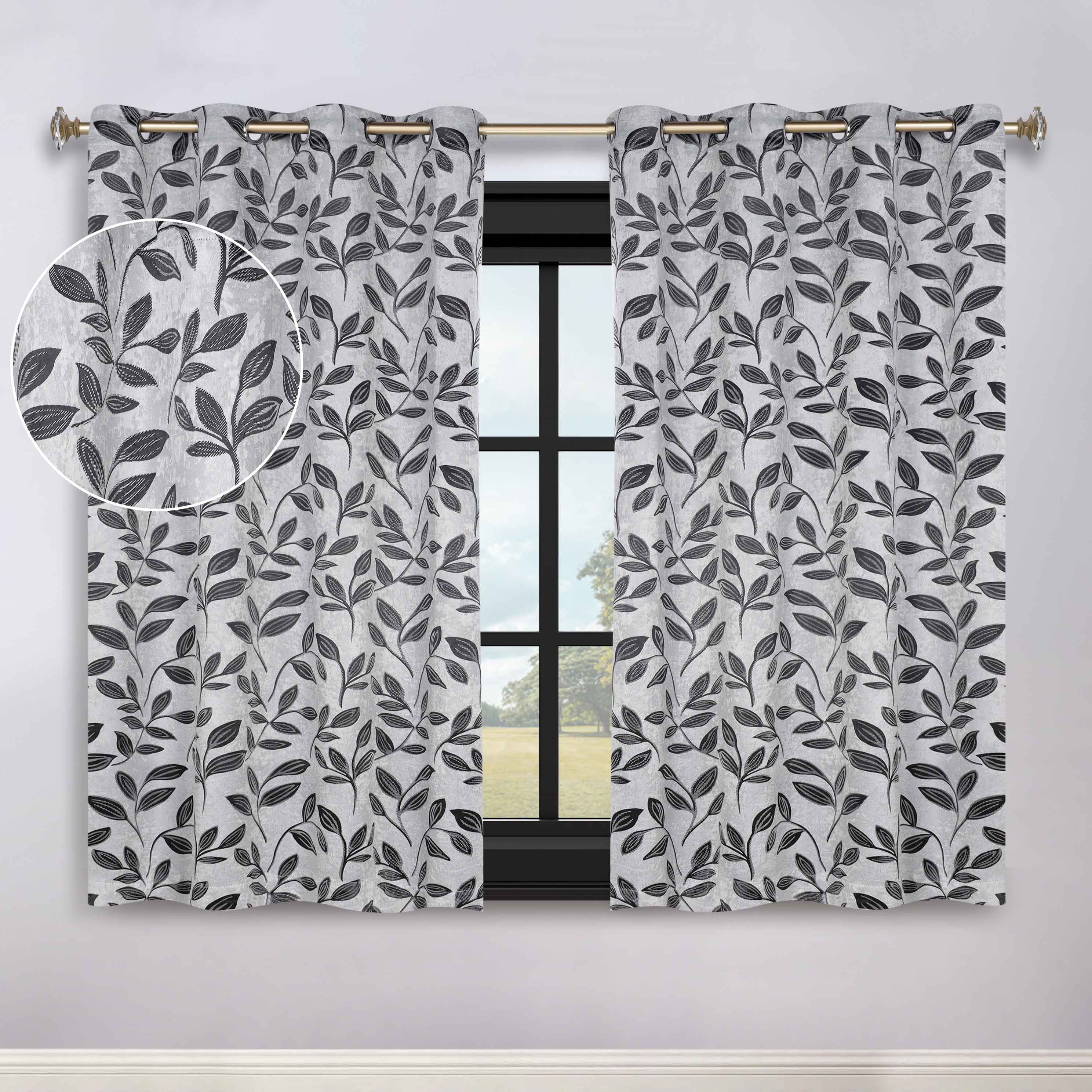 Leaves Grommet Blackout Curtains Set of 2 - Thermal Insulated Room Darkening Drapes for Bedroom & Living Room - Noise Reducing Window Treatment for Home Decor