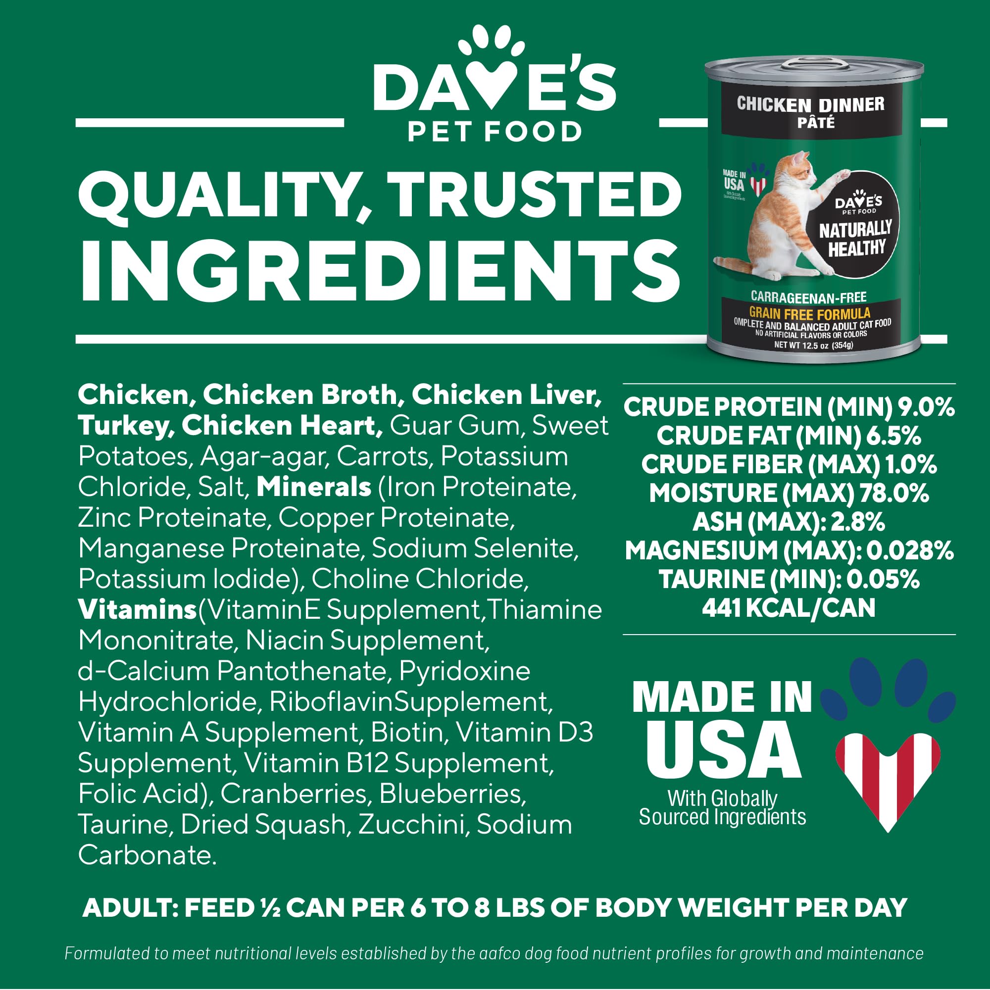 Dave's Grain-Free Wet Canned Cat Food Pate - Chicken Recipe | USA Made Natural Cat Food | Wheat & Gluten Free | 12.5oz Cans (12 Pack) | Perfect for Indoor Cats & Kittens with Sensitive Stomachs