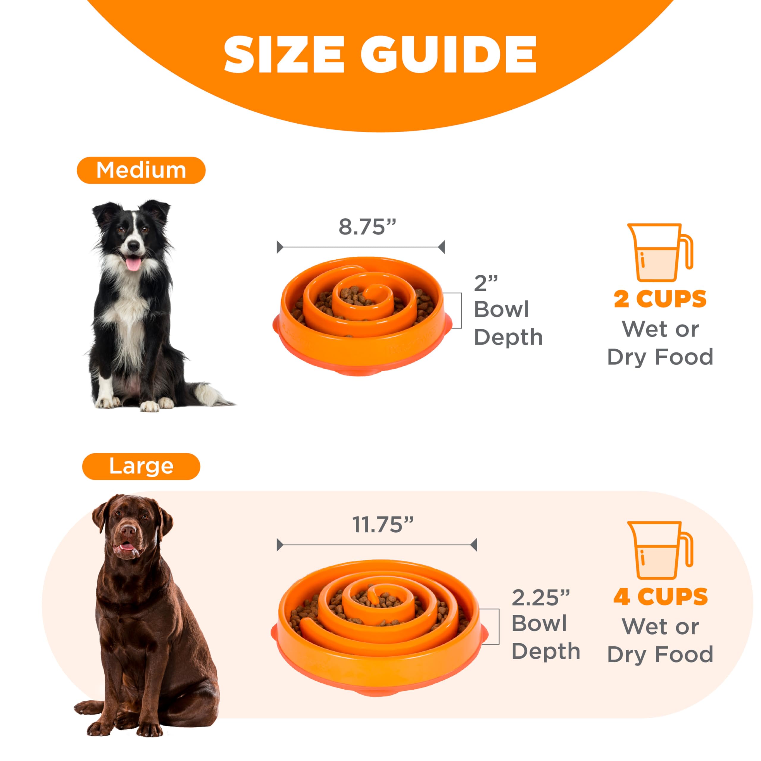 Outward Hound Fun Feeder Slo Bowl - Large Slow Feeder Dog Bowl for Medium & Large Breeds (4 Cups, Orange) - Reduce Fast Eating & Bloat for Dogs - Perfect for Mealtime Enrichment & Puzzle Feeding