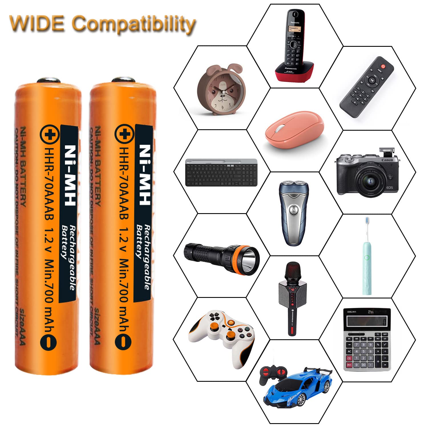 6 Pack AAA Ni-MH Rechargeable Batteries 1.2V 700mAh - HHR-70AAAB Replacement for Panasonic Cordless Phones, Electronics, Remote Controls - Perfect for Home Office, Wireless Devices & Emergency Power Backup