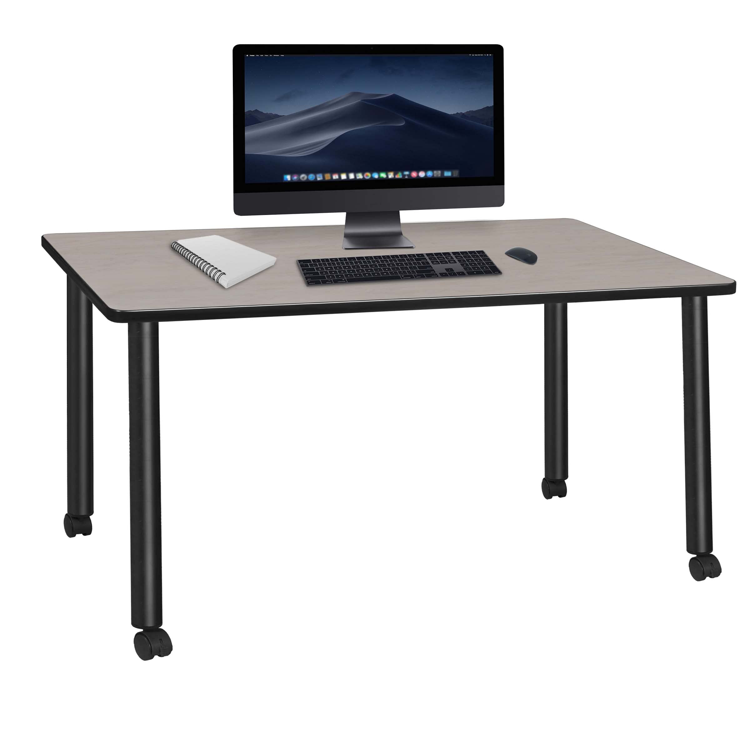 Regency Kee 66 x 24 Inch Mobile Desk with Maple Wood Top and Black Metal Legs - Perfect for Home Office, Classroom, or Studio Workspace