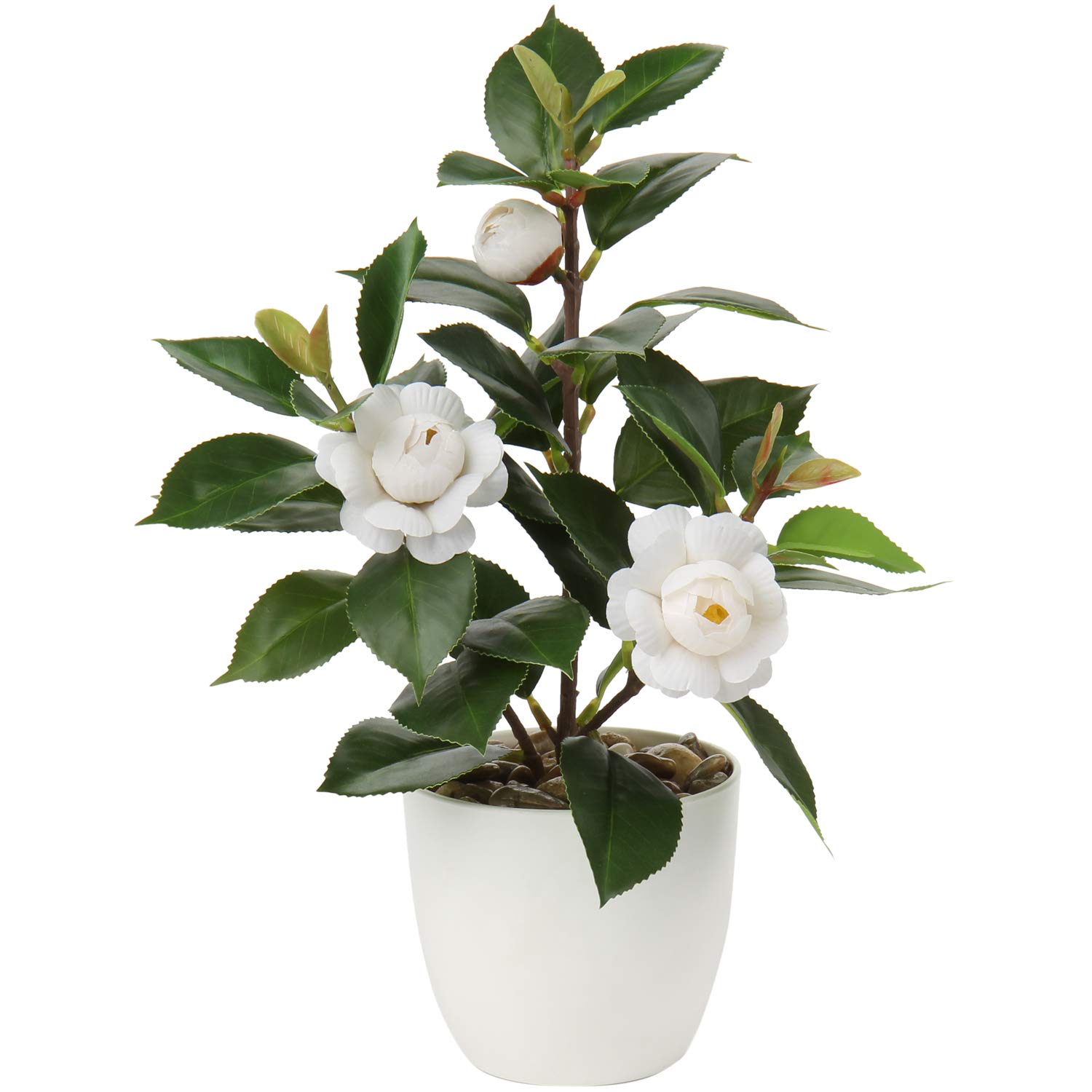 Briful Mini Camellia Artificial Potted Plants - Small Faux Plastic Flowers with Vase for Home, Office, Desk, Kitchen Decor | Perfect for Indoor Greenery, Table Centerpieces & Shelf Displays